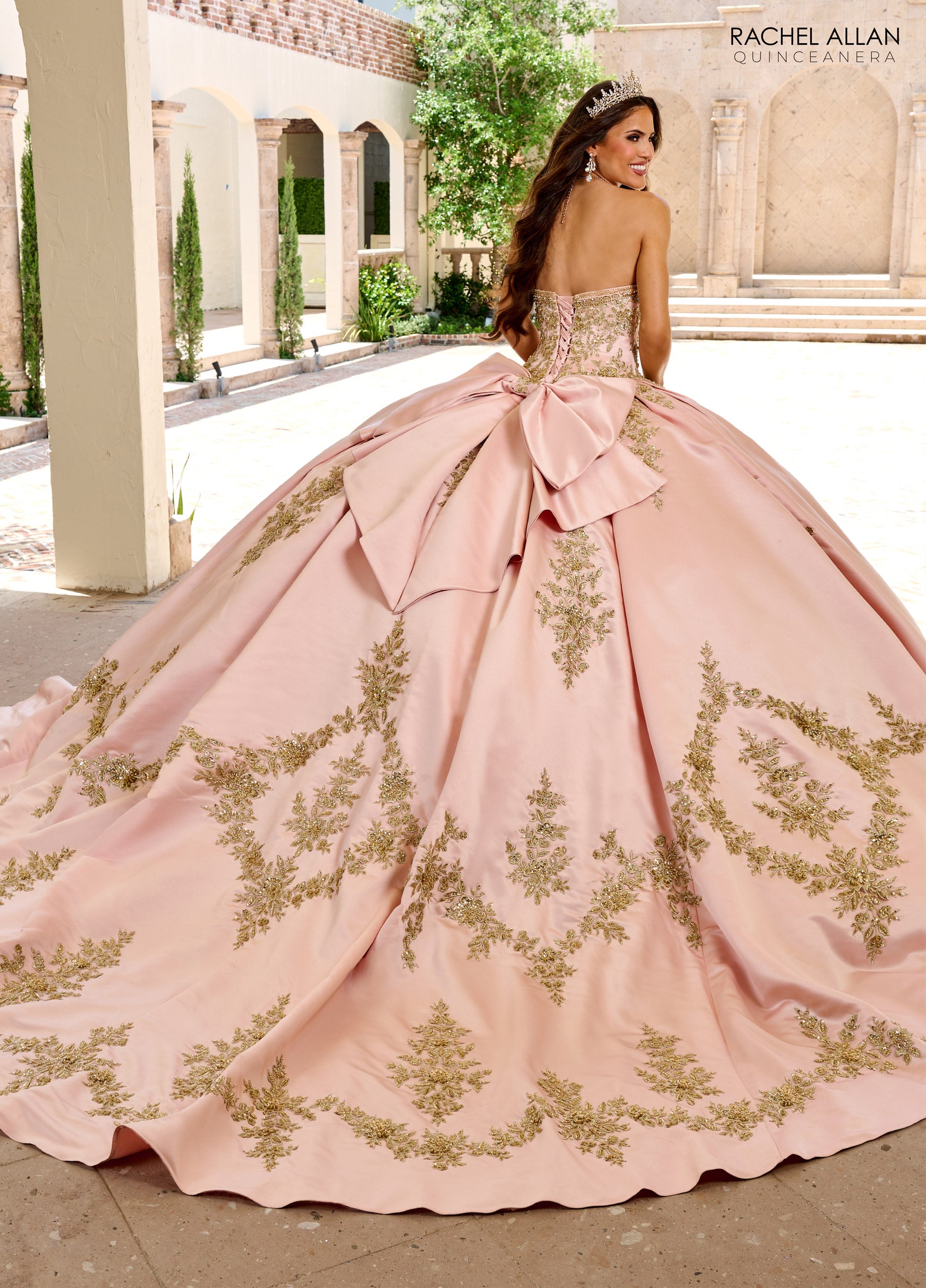 Quinceniera Dresses Beaded Ball Gown Long Quinceanera Dress Rose Pink Gold