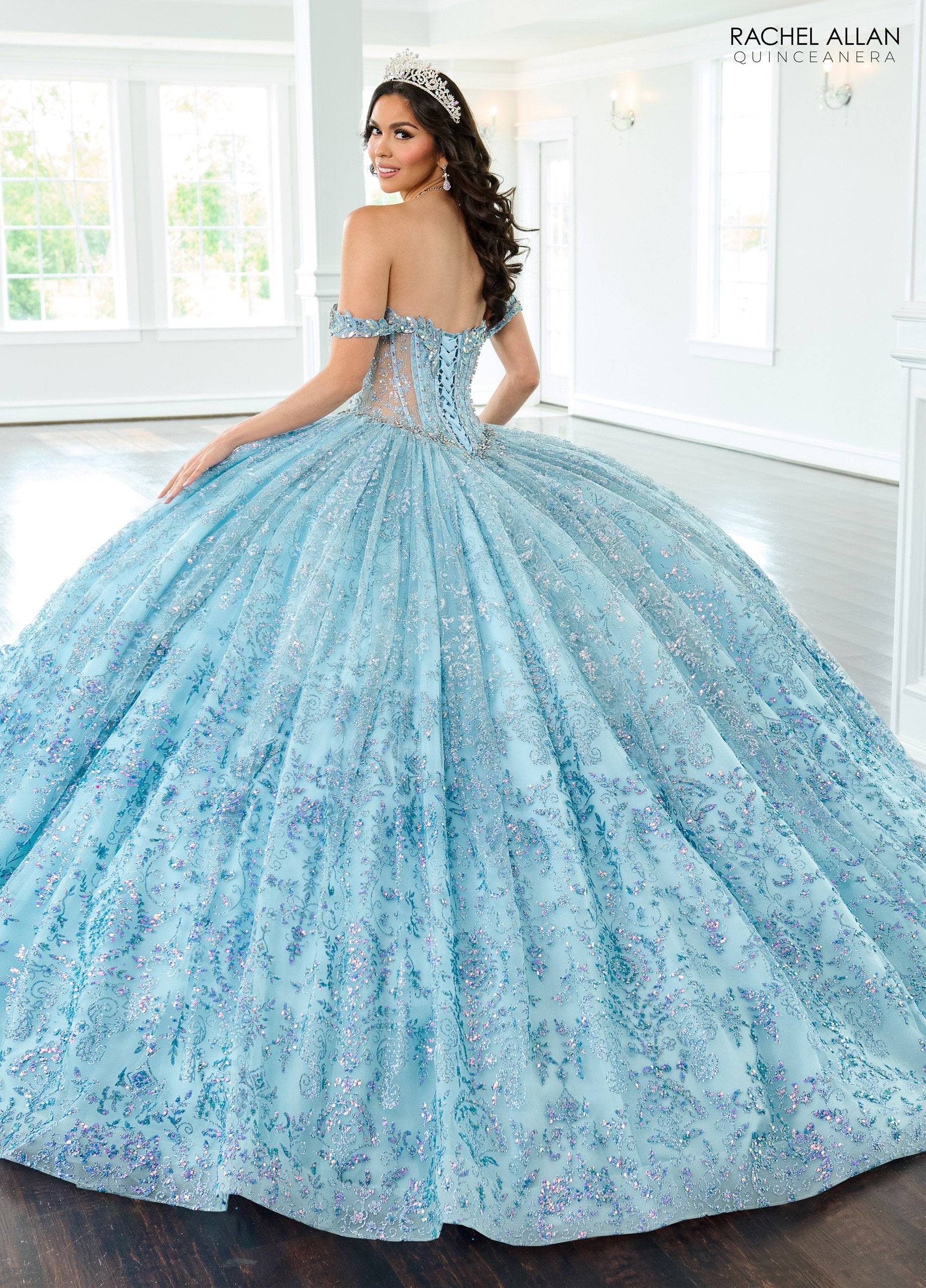 Quinceniera Dresses Long Beaded Ball Gown Glitter Quinceanera Dress Light Blue Ocean