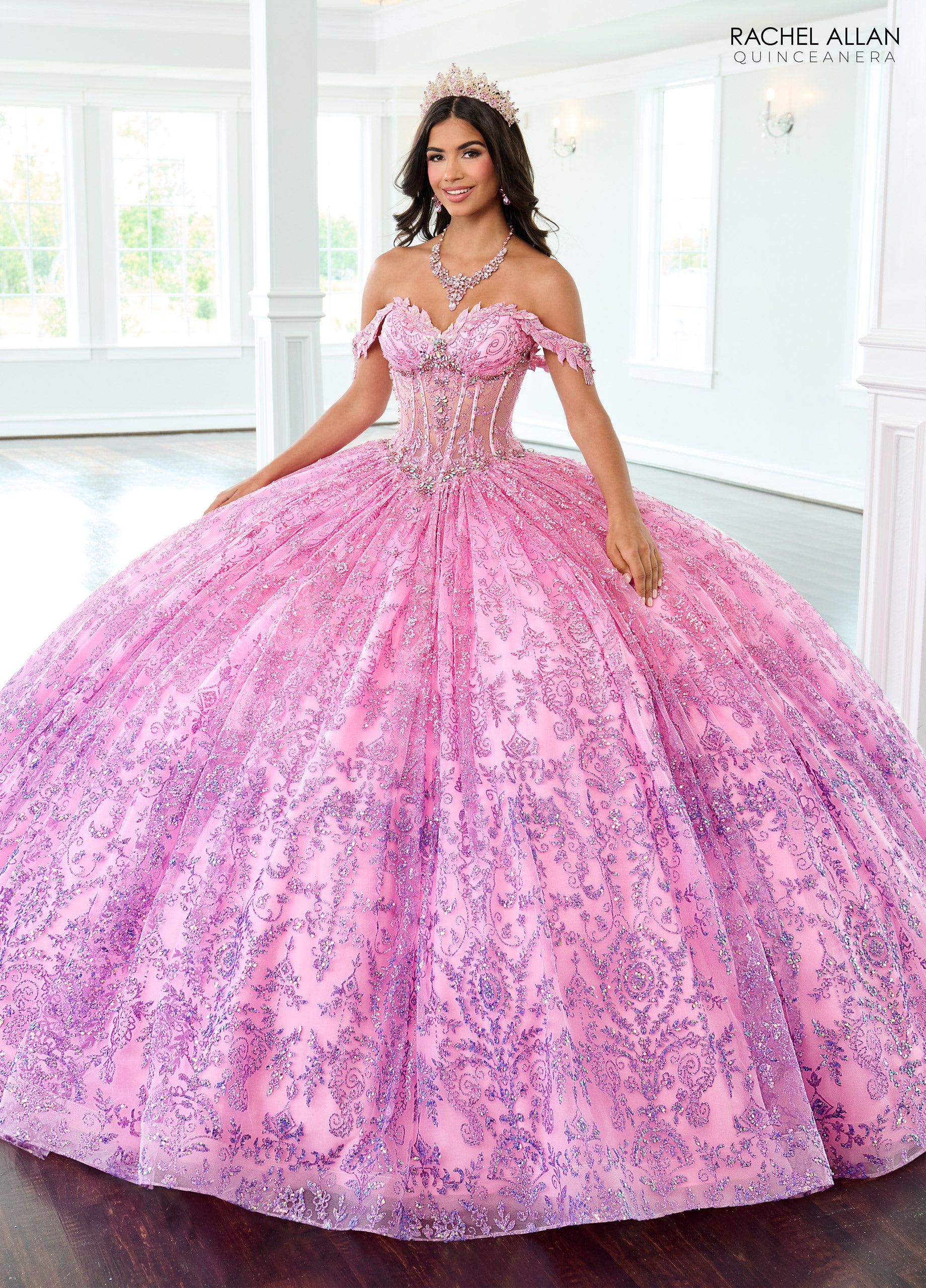 Quinceniera Dresses Long Beaded Ball Gown Glitter Quinceanera Dress Pink Lilac