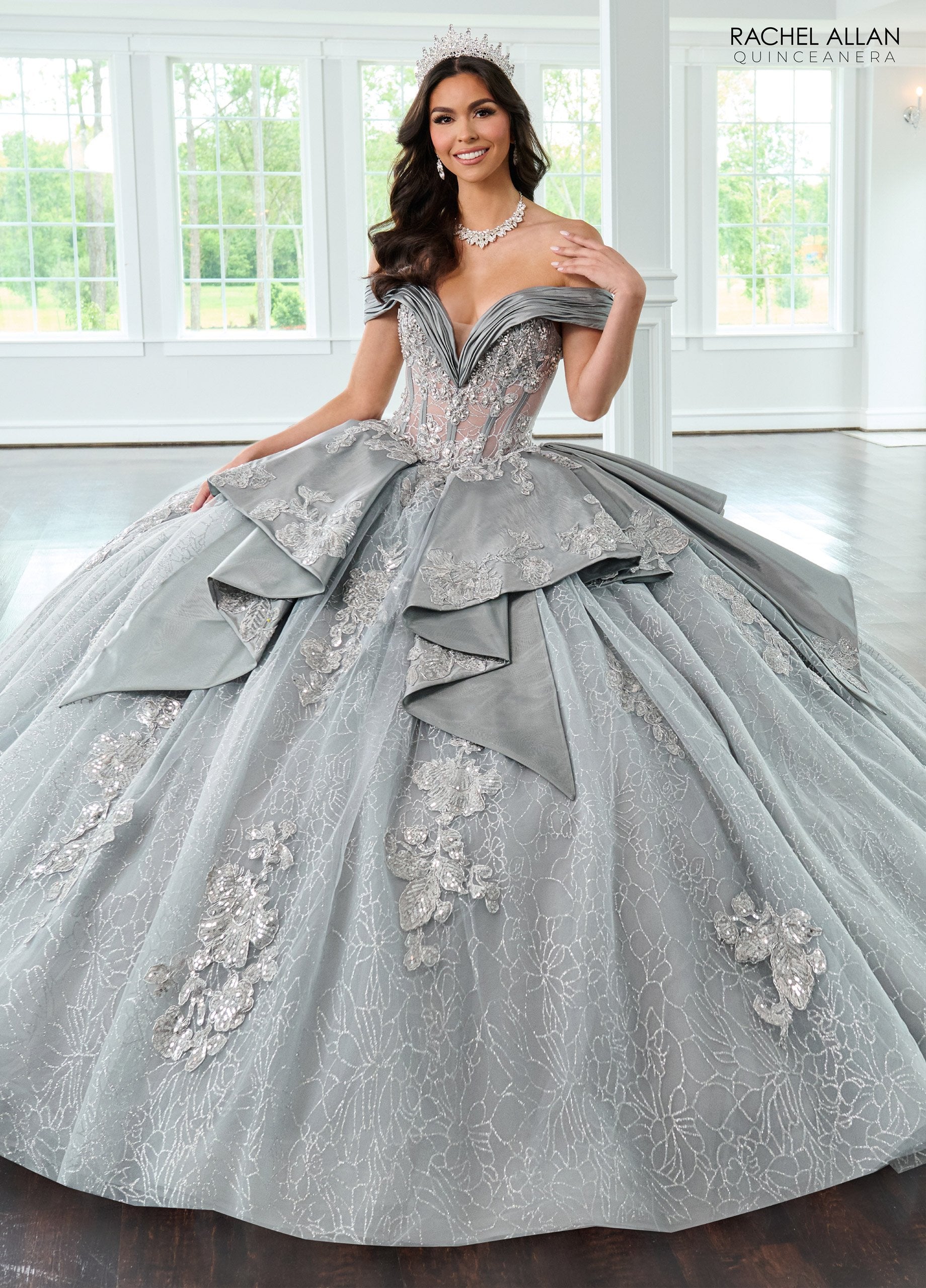 Quinceniera Dresses Long Quinceanera Dress Beaded Glitter Ball Gown Silver