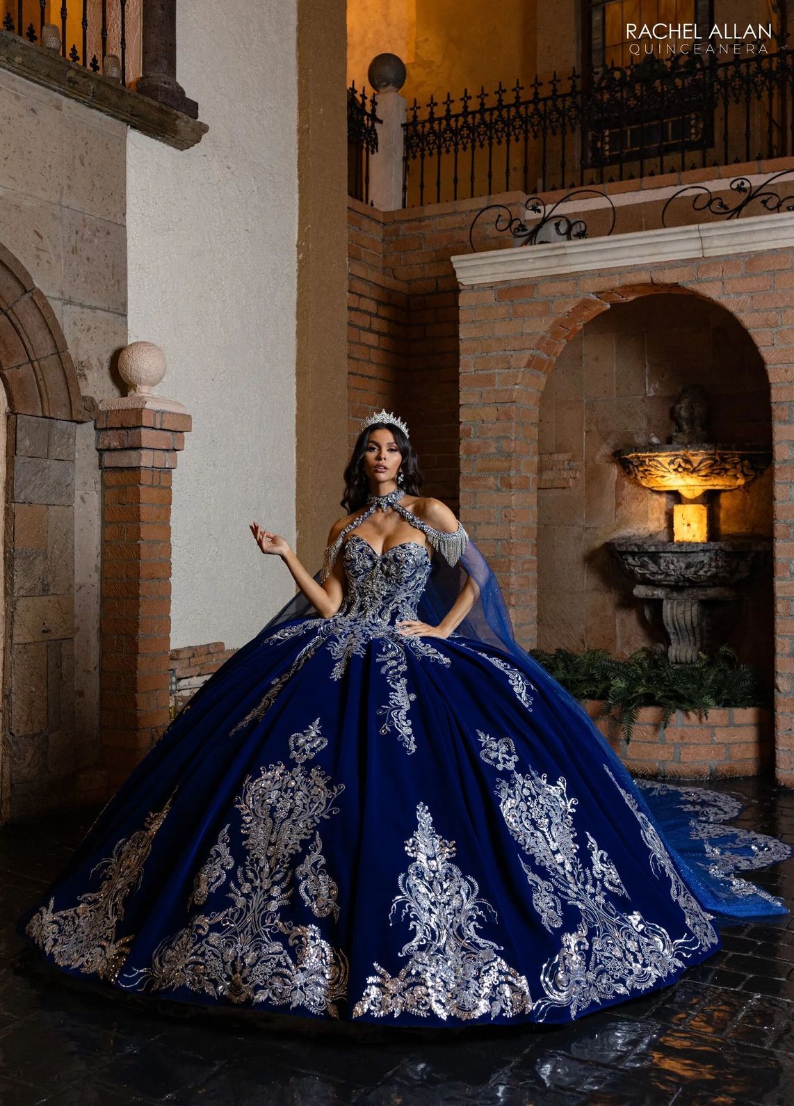 Royal Silver Sweetheart Floor Length Velvet Quinceanera Ball Gown with Metallic Embroidery Rachel Allan RQ3160