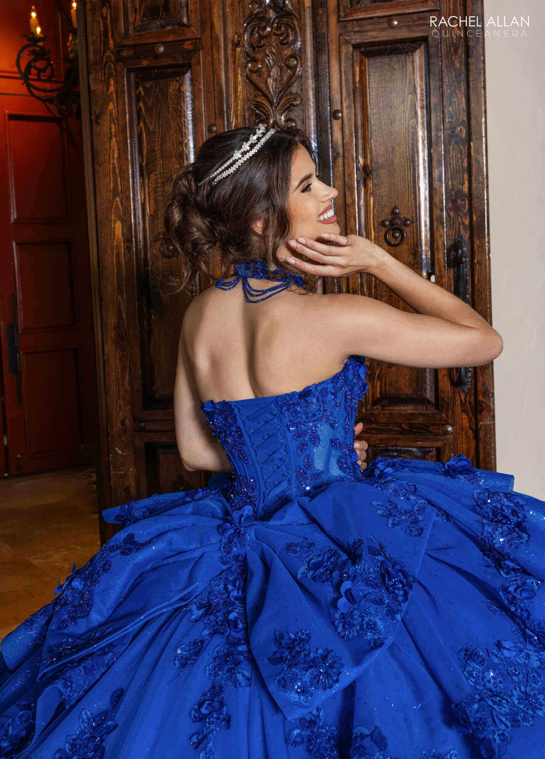 Royal Sweetheart Floor Length Glitter Tulle Quinceanera Ball Gown with 3D Floral Applique Rachel Allan RQ2241
