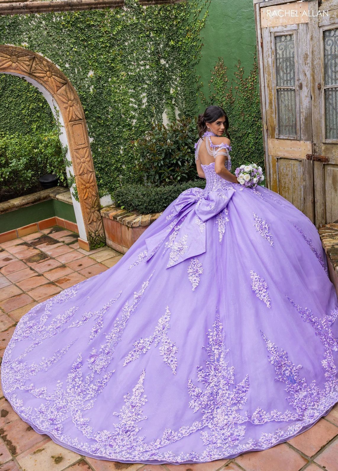 Lilac Sweetheart Floor Length Glitter Tulle Quinceanera Ball Gown with 3D Floral Applique Rachel Allan RQ2225