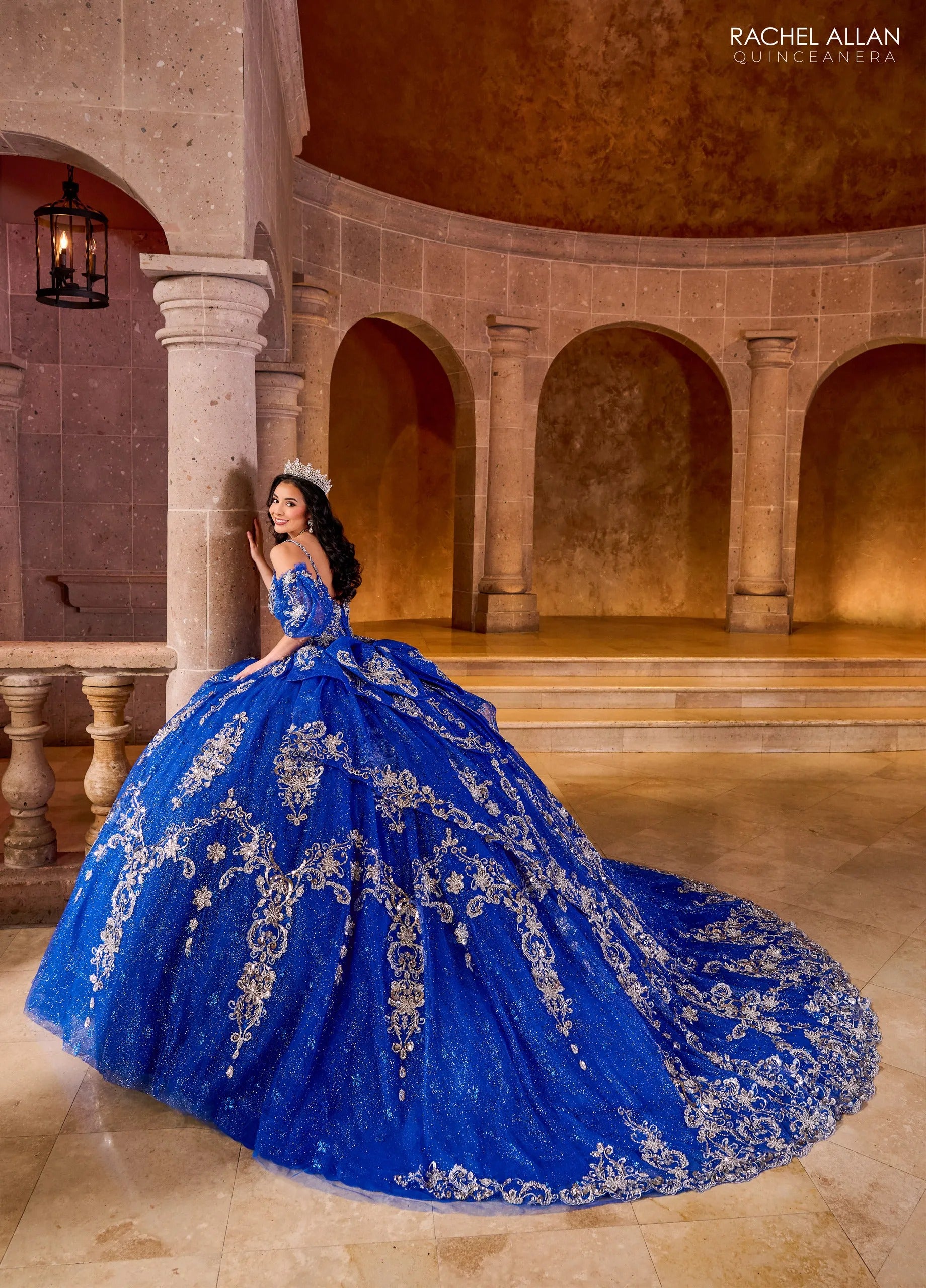 Royal Silver Sweetheart Floor Length Glitter Tulle Quinceanera Ball Gown with Metallic Appliques Rachel Allan RQ2202
