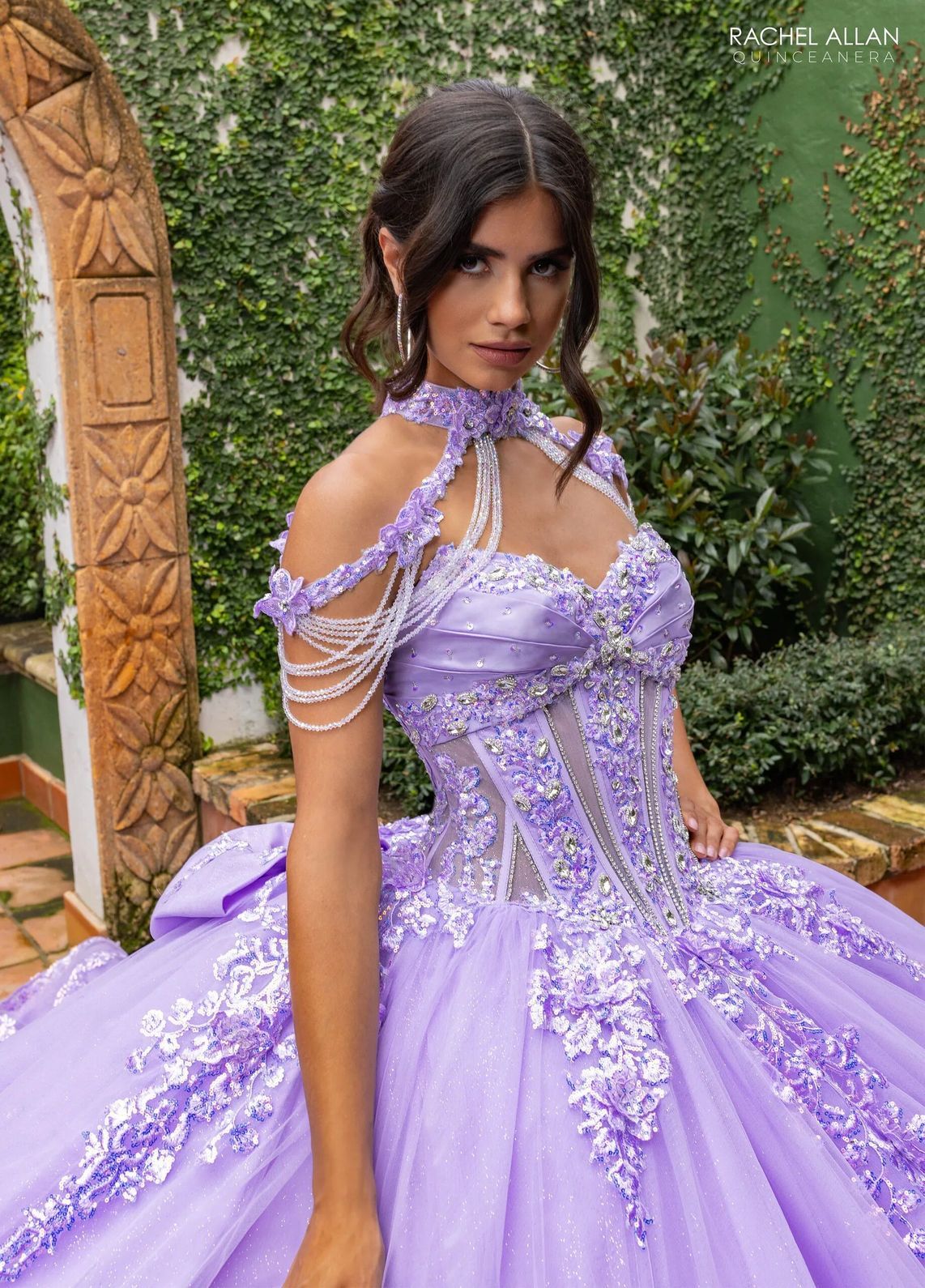 Lilac Sweetheart Floor Length Glitter Tulle Quinceanera Ball Gown with 3D Floral Applique Rachel Allan RQ2225