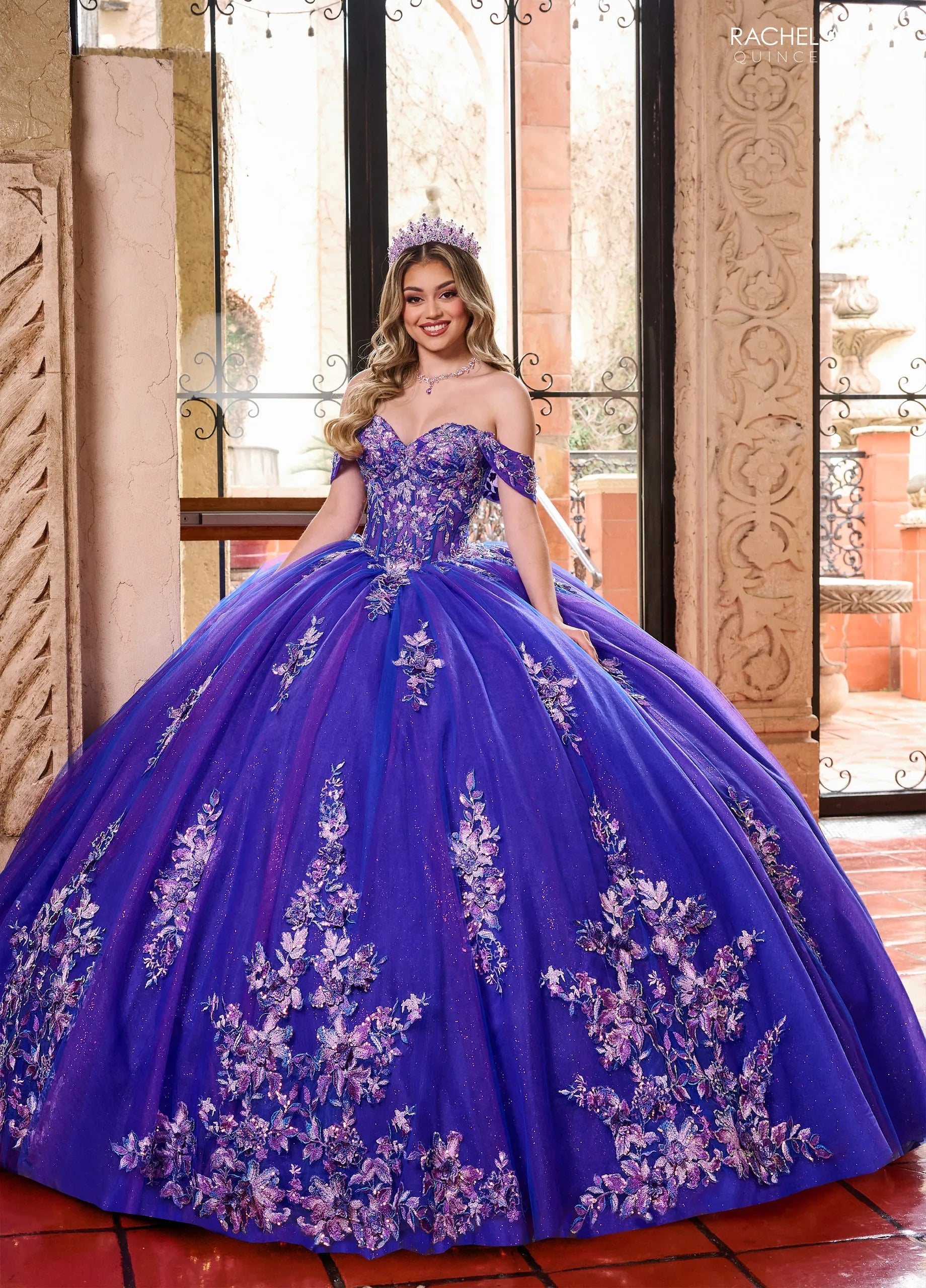 Royal Purple Sweetheart Floor Length Glitter Tulle Quinceanera Ball Gown Rachel Allan RQ2200