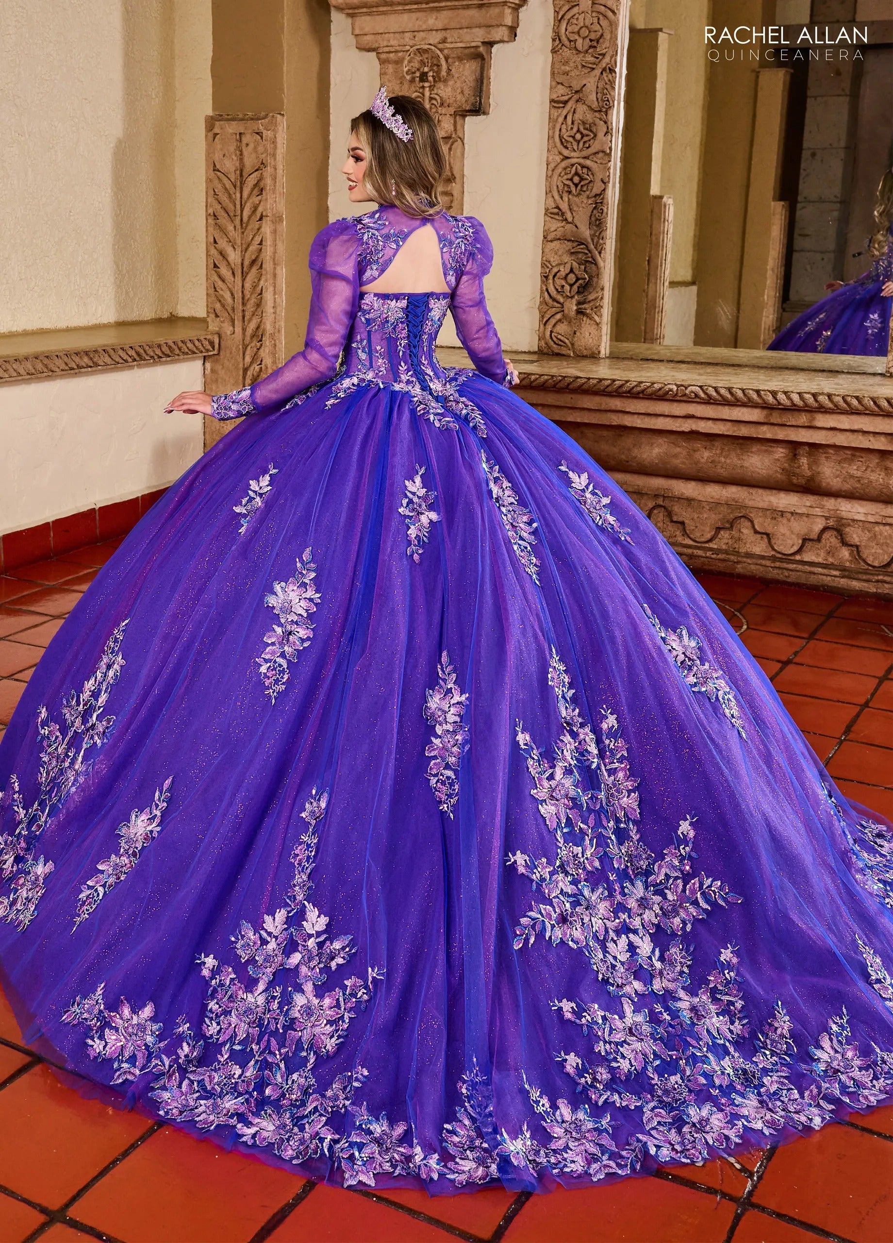 Royal Purple Sweetheart Floor Length Glitter Tulle Quinceanera Ball Gown Rachel Allan RQ2200