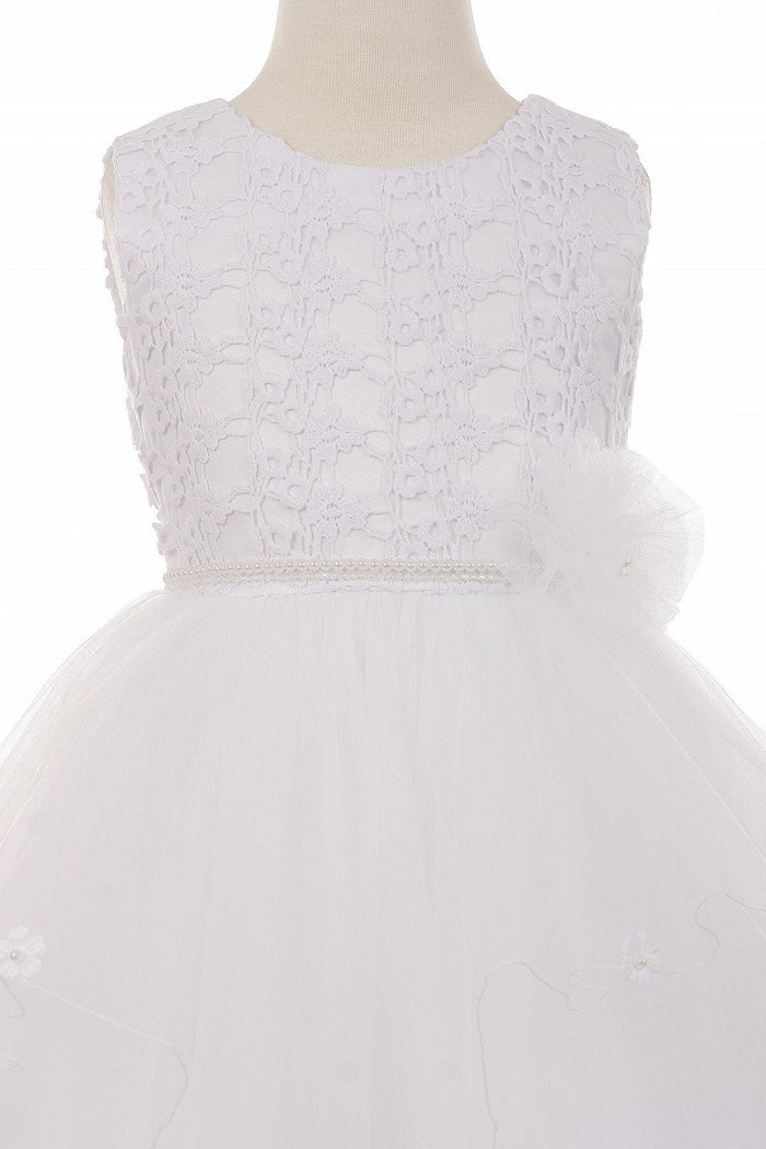 Lace and Pearl Tulle Flower Girls Dress - The Dress Outlet Cinderella Couture