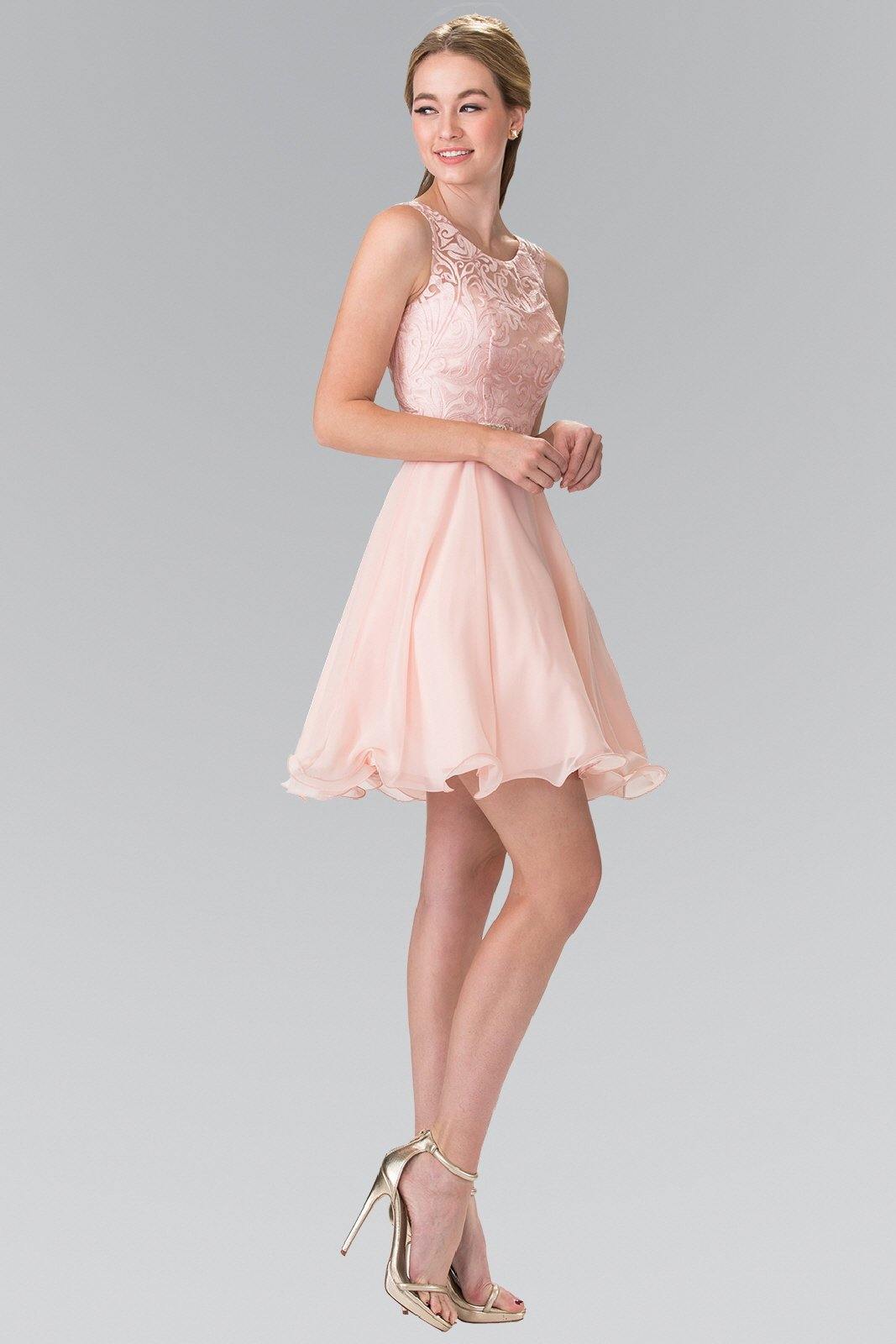 Lace Bodice A-Line Short Dress Cocktail - The Dress Outlet Elizabeth K