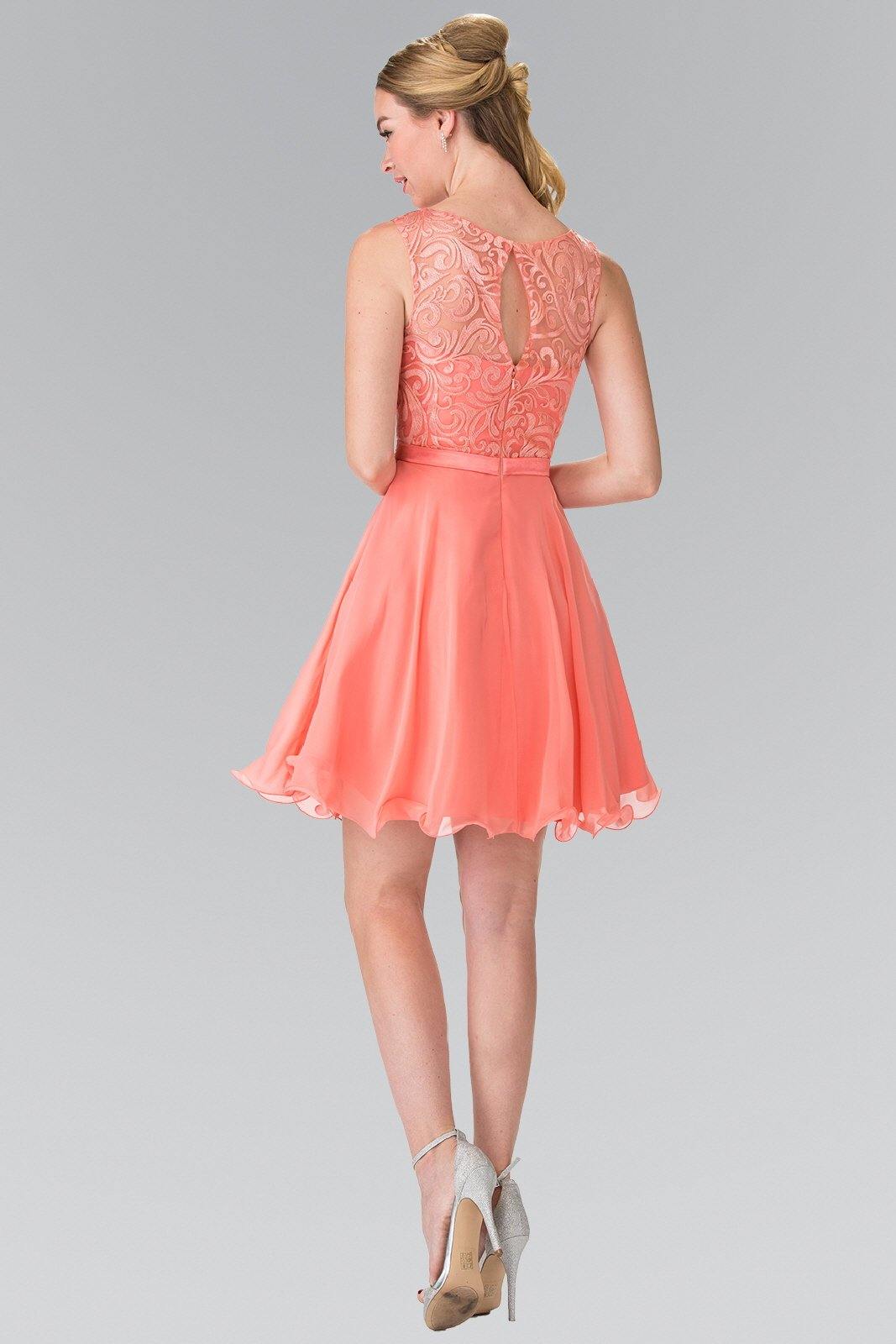 Lace Bodice A-Line Short Dress Cocktail - The Dress Outlet Elizabeth K