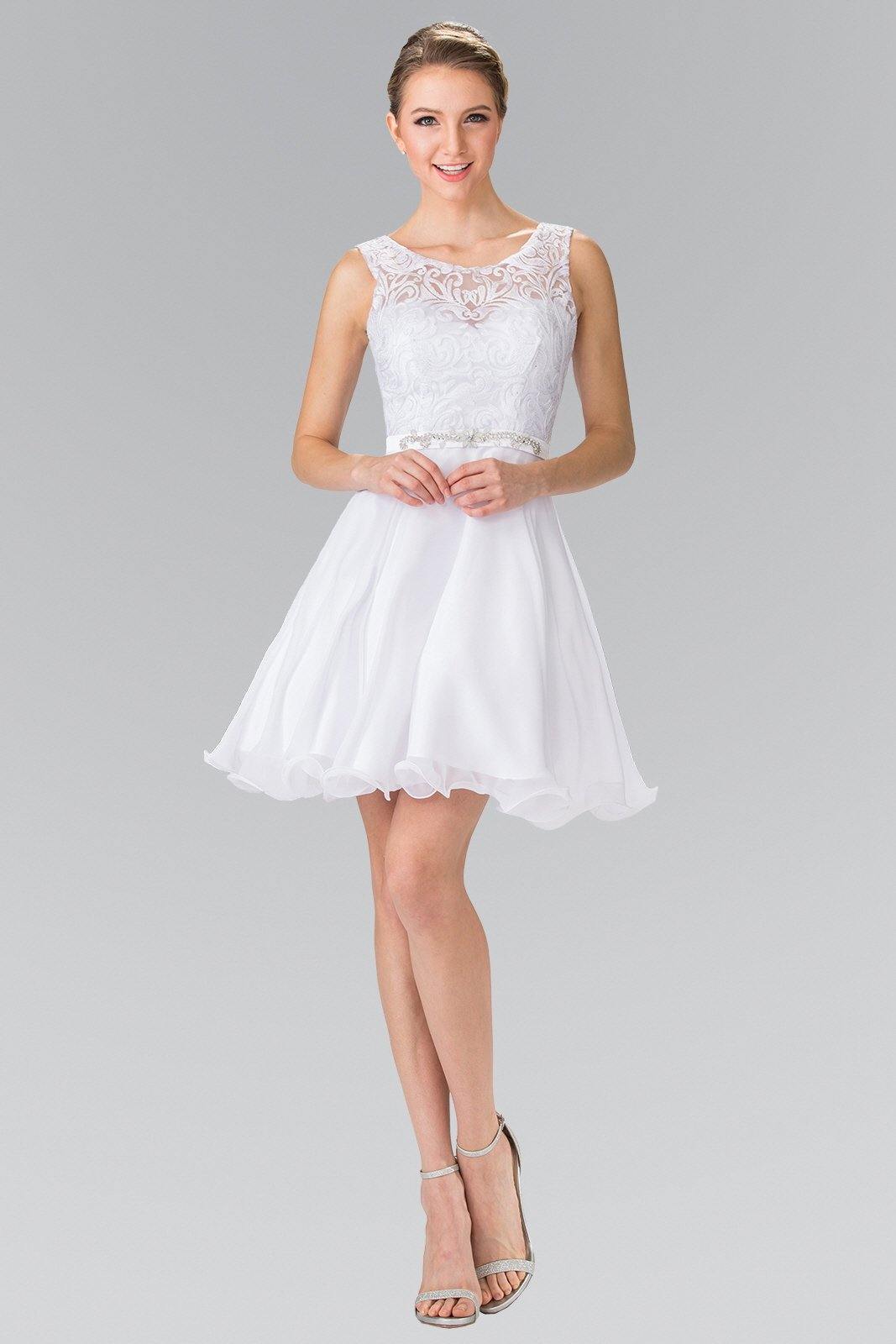 Lace Bodice A-Line Short Dress Cocktail - The Dress Outlet Elizabeth K