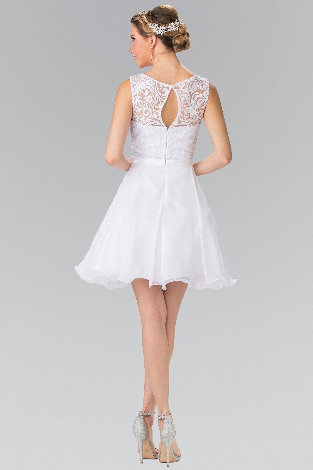 Lace Bodice A-Line Short Dress Cocktail - The Dress Outlet Elizabeth K