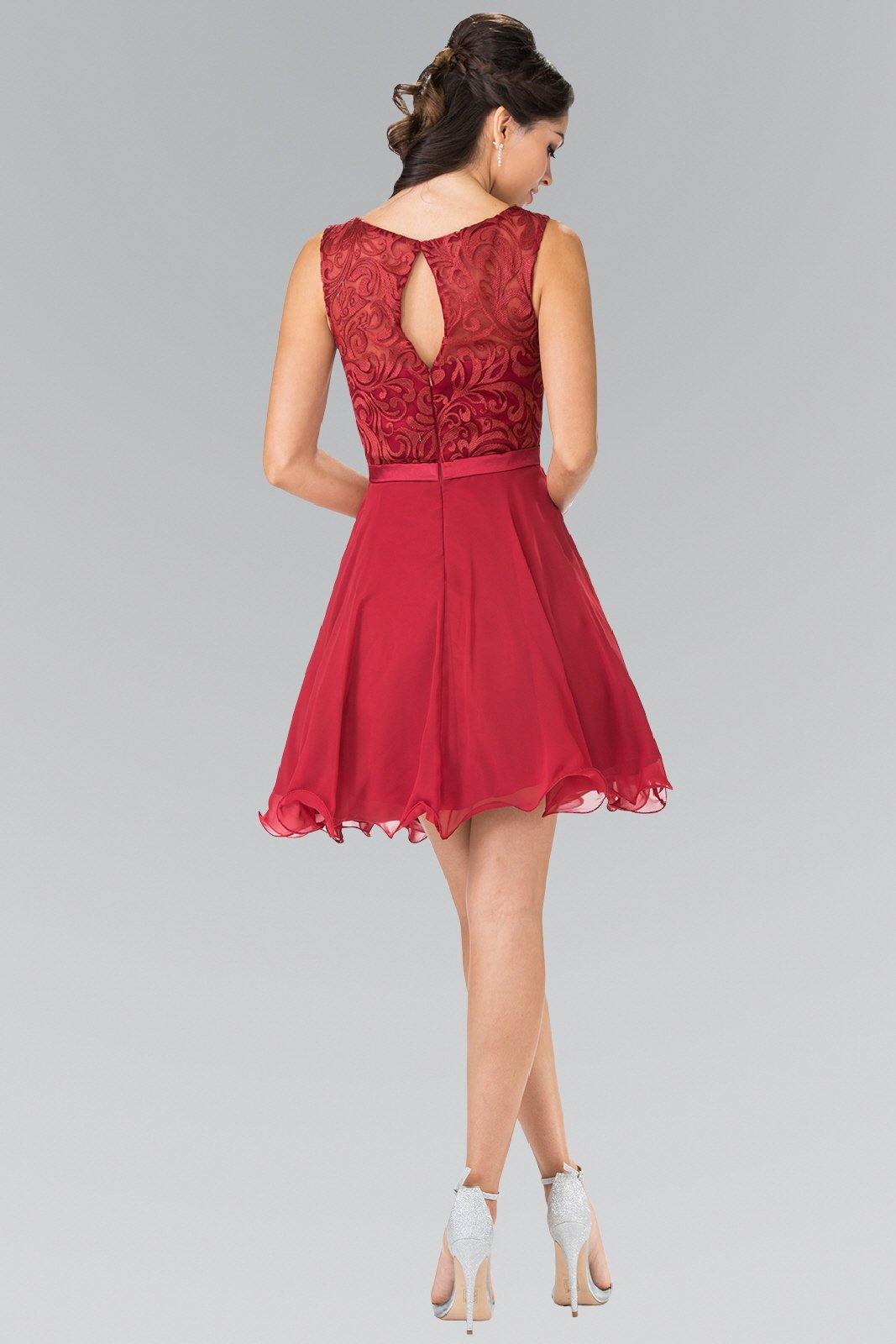 Lace Bodice A-Line Short Dress Cocktail - The Dress Outlet Elizabeth K