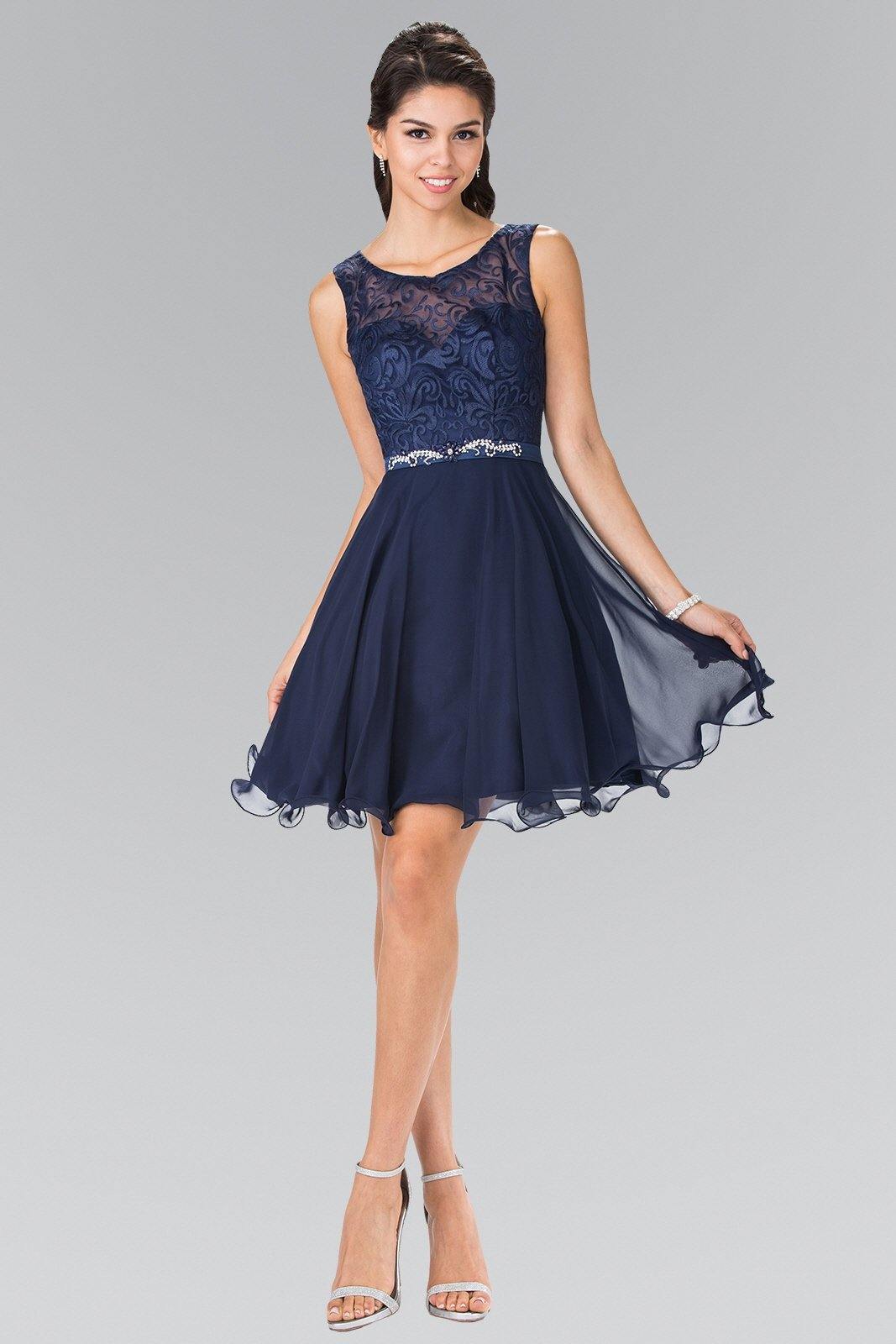 Lace Bodice A-Line Short Dress Cocktail - The Dress Outlet Elizabeth K