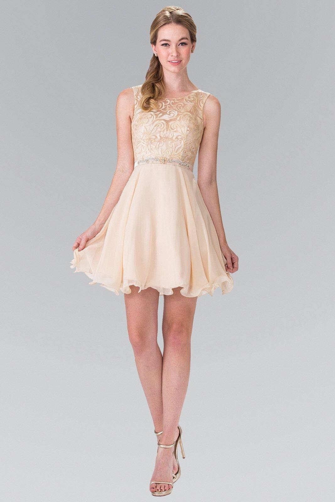 Lace Bodice A-Line Short Dress Cocktail - The Dress Outlet Elizabeth K