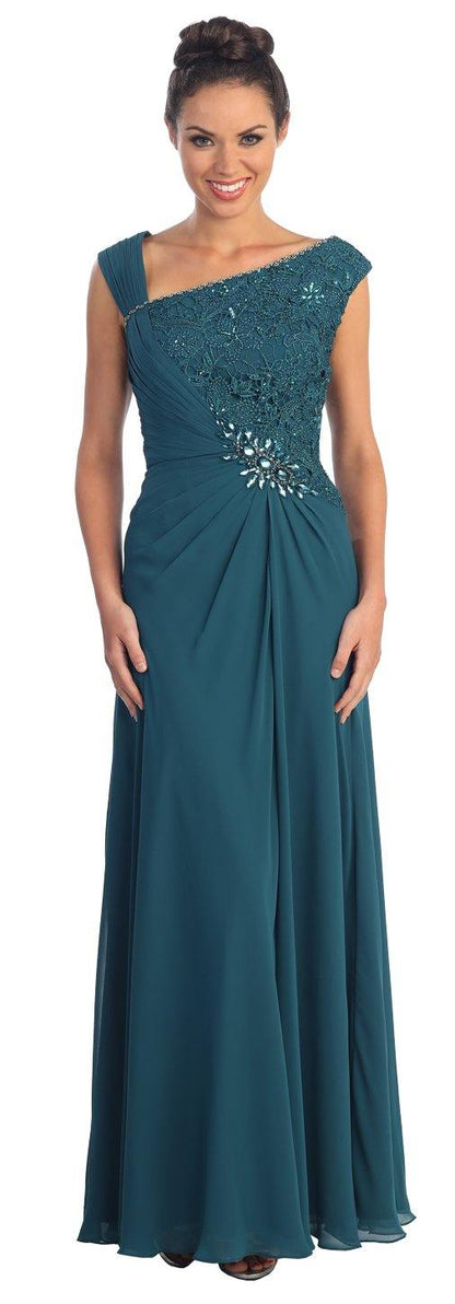 Lace Embellished Bodice Chiffon Long Formal Dress - The Dress Outlet Elizabeth K
