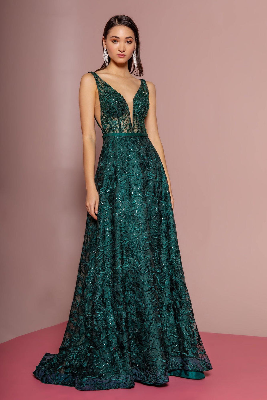 Lace Embellished Long Prom Dress - The Dress Outlet Elizabeth K