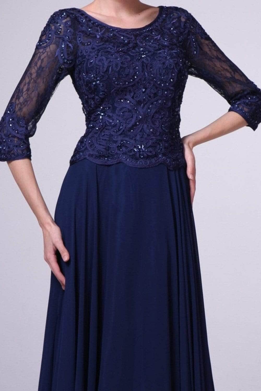 Crew/High-Neck Floor-Length Lace Evening A-Line LaDivine 14327