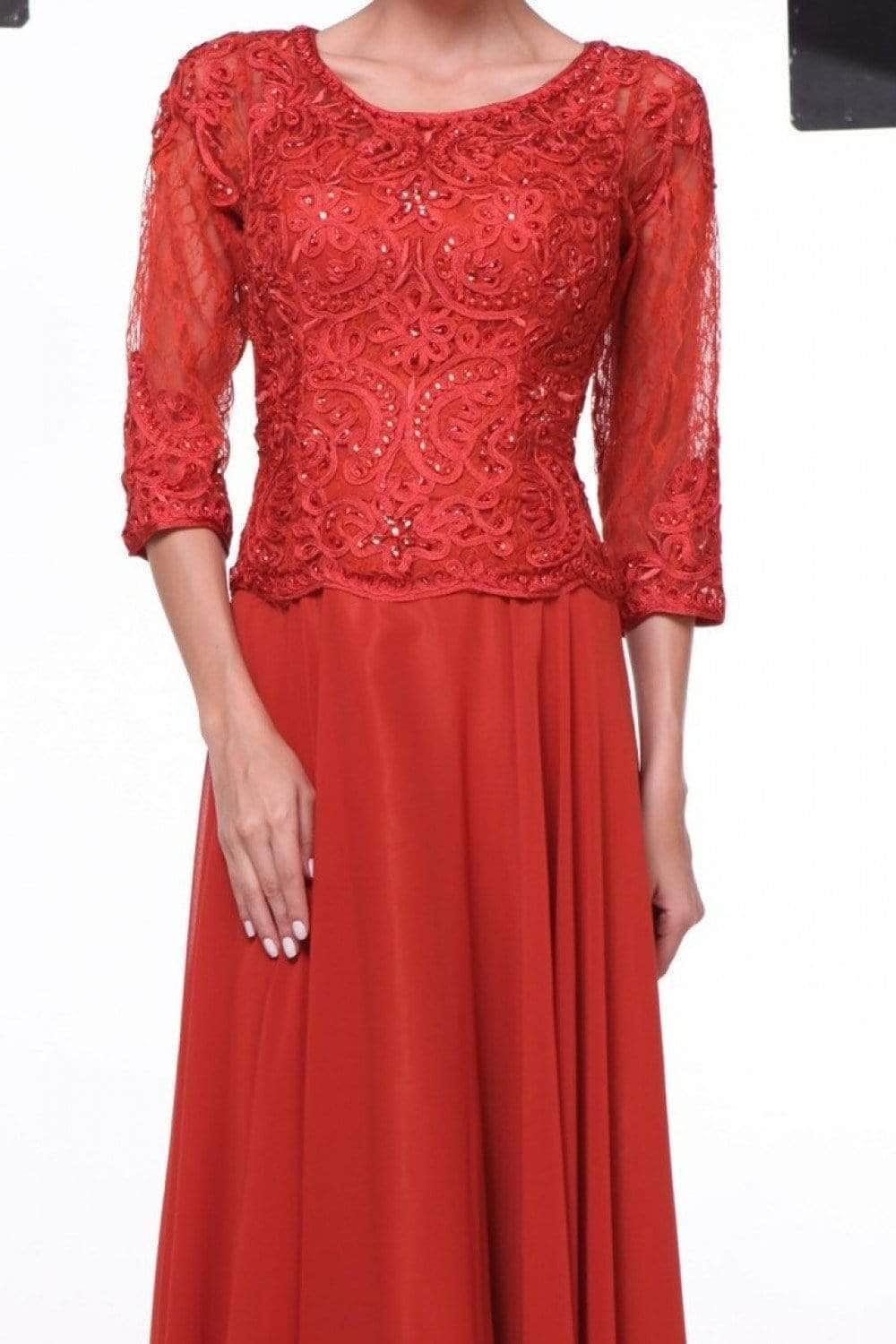 Crew/High-Neck Floor-Length Lace Evening A-Line LaDivine 14327