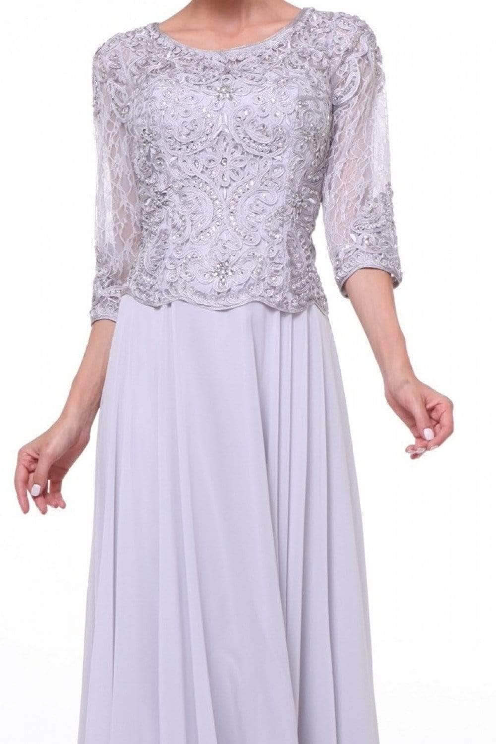 Crew/High-Neck Floor-Length Lace Evening A-Line LaDivine 14327