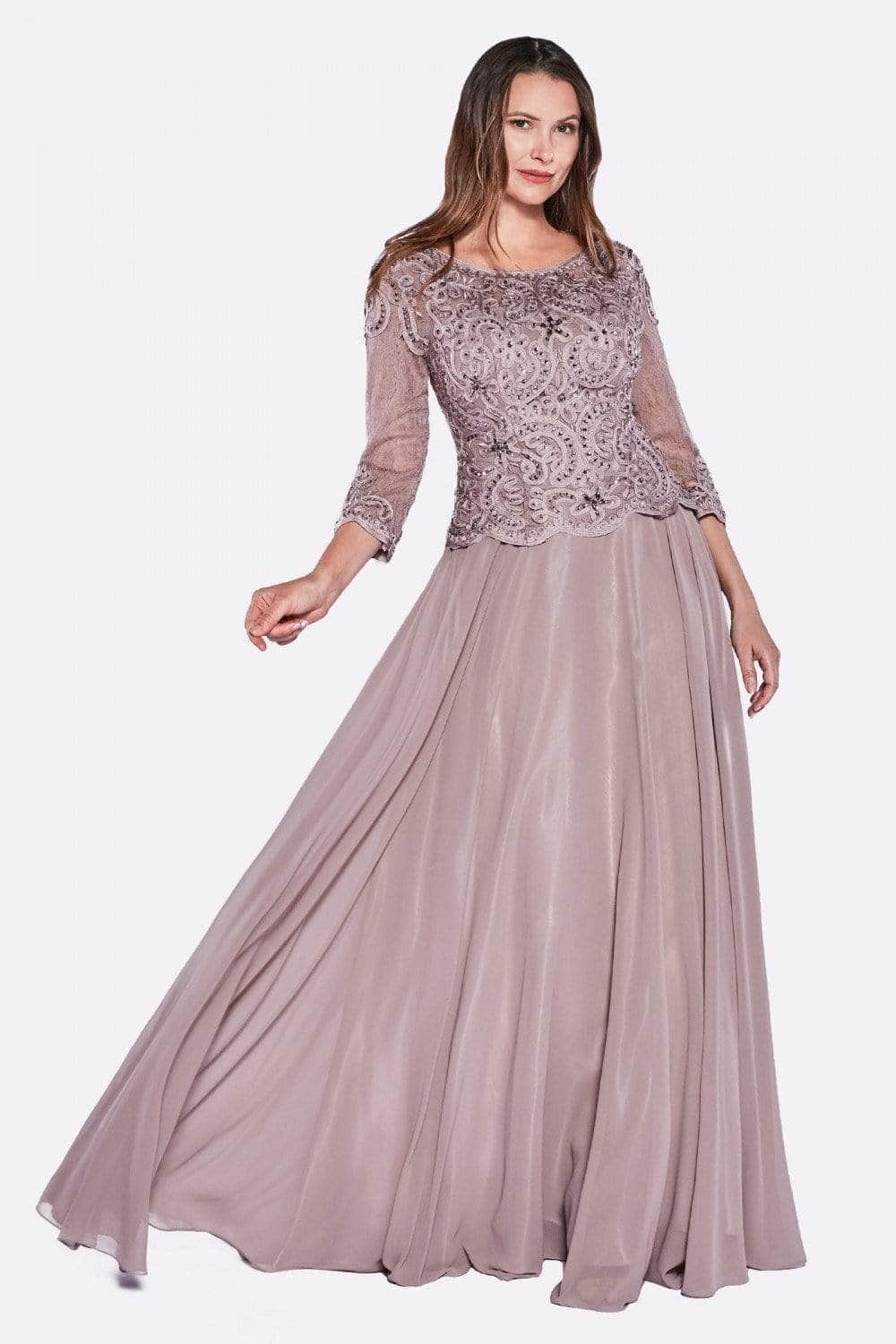 Crew/High-Neck Floor-Length Lace Evening A-Line LaDivine 14327