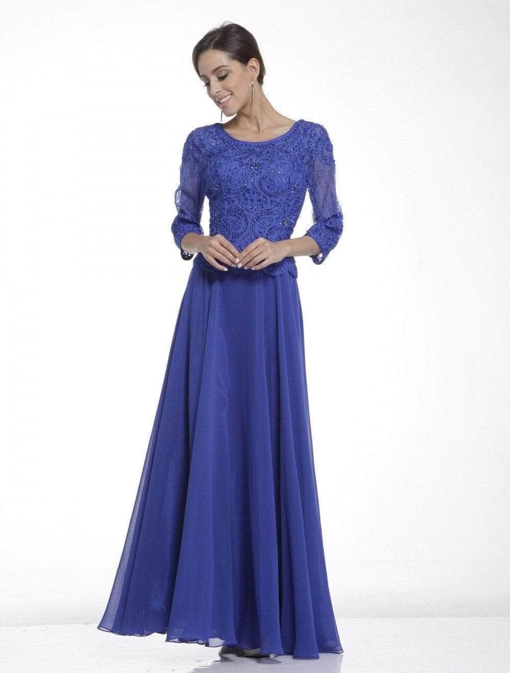 Crew/High-Neck Floor-Length Lace Evening A-Line LaDivine 14327