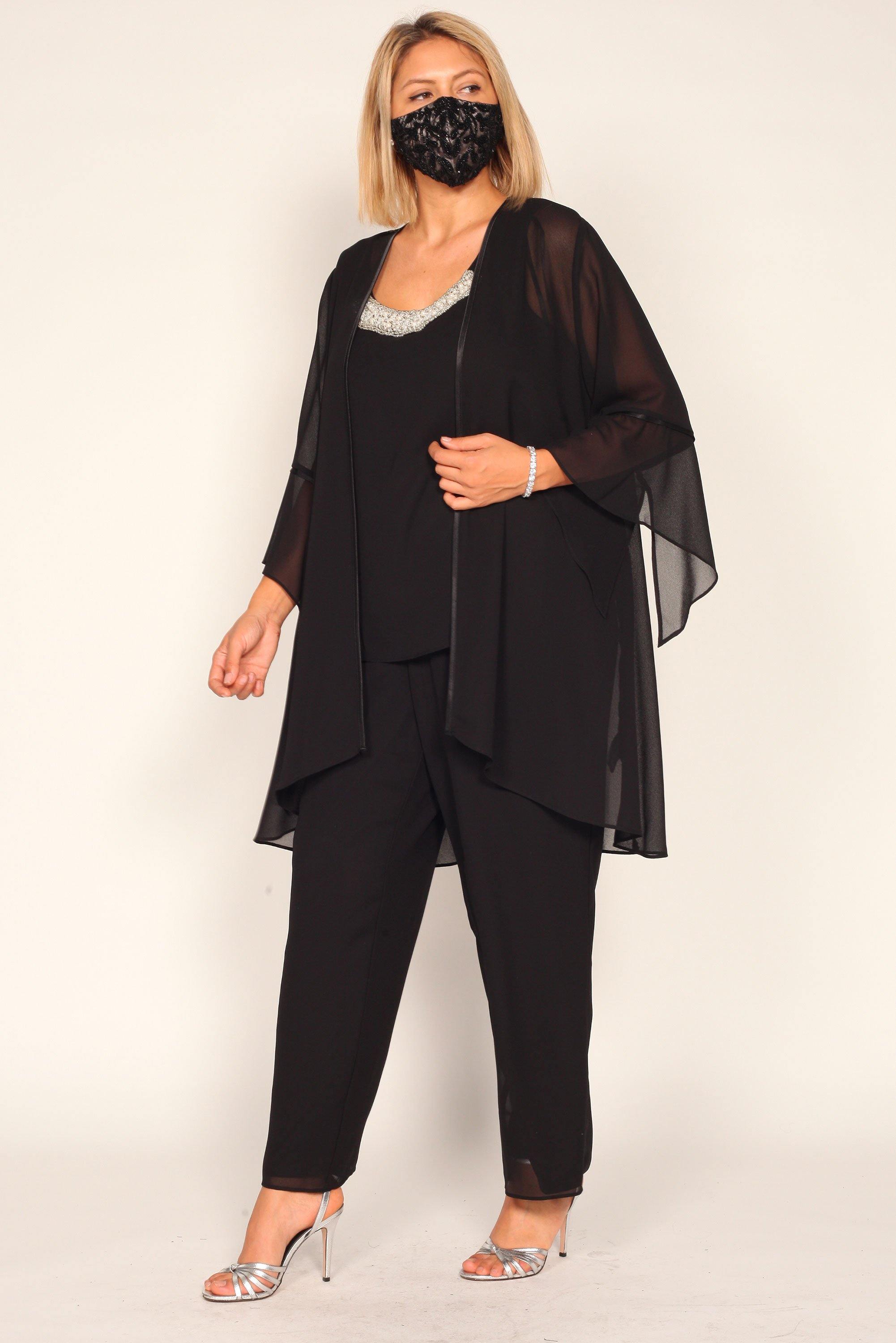 Black Le Bos Women's Plus Size Pant Suit for $79.99, – The Dress Outlet