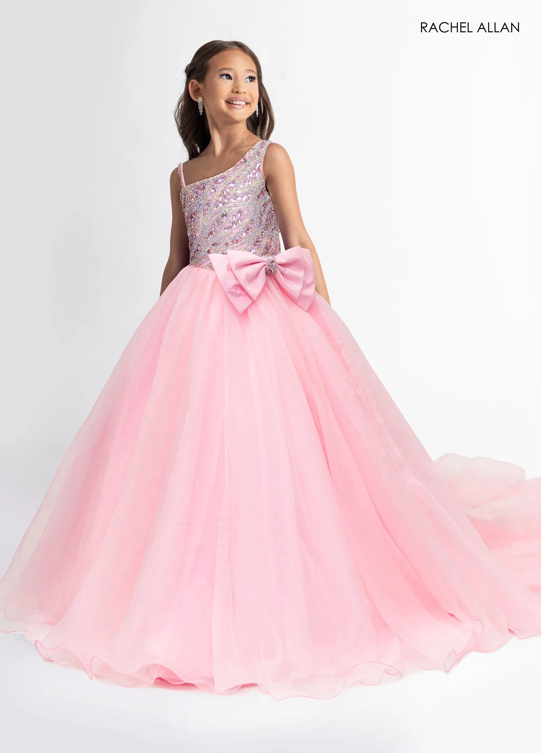 Asymmetric Ball Gown Tulle Flower Girl Dress by Rachel Allan 10313 in Pink