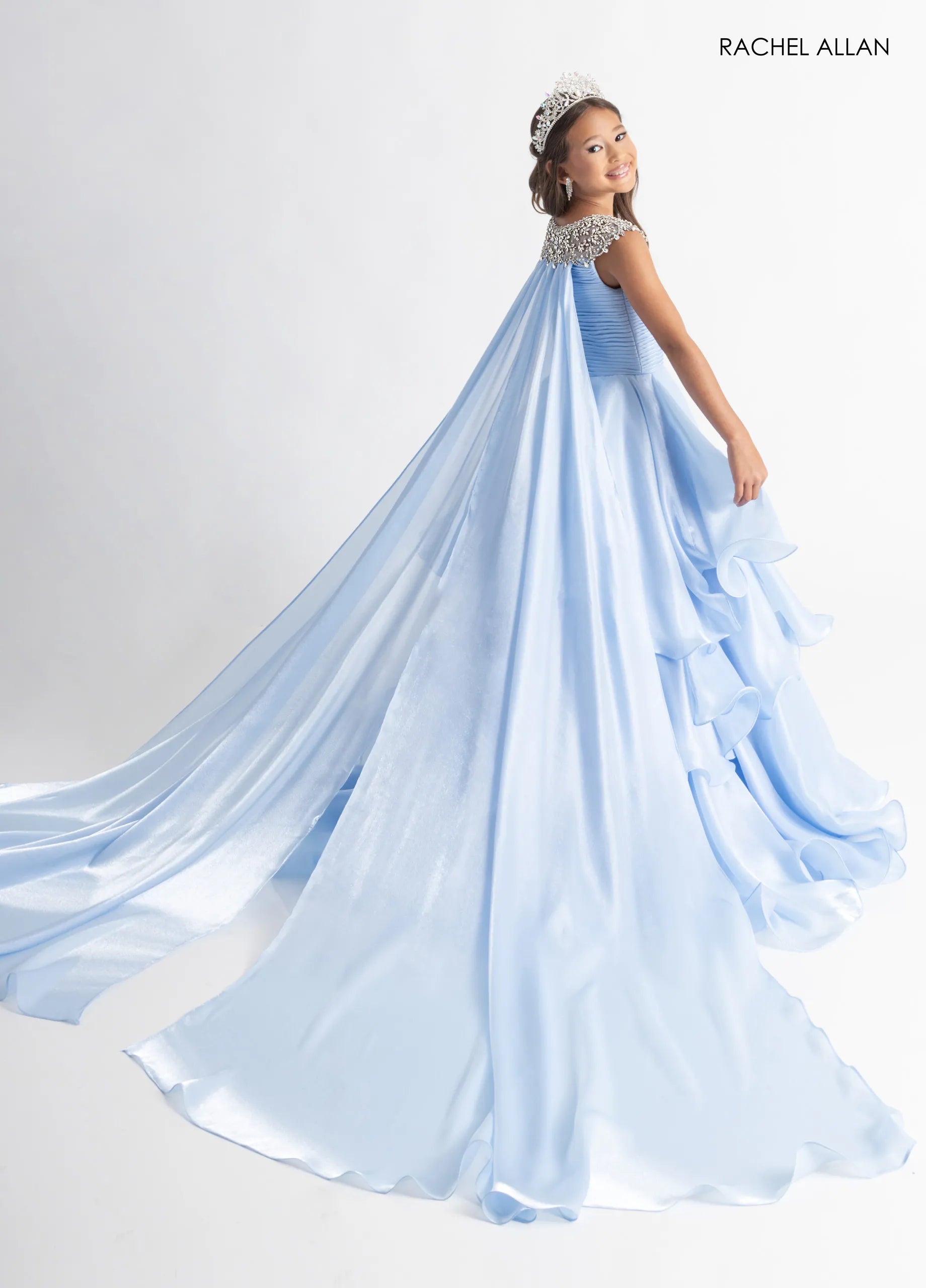Jewel Neck Long Organza Flower Girl Dress by Rachel Allan 10310 in Powder Blue