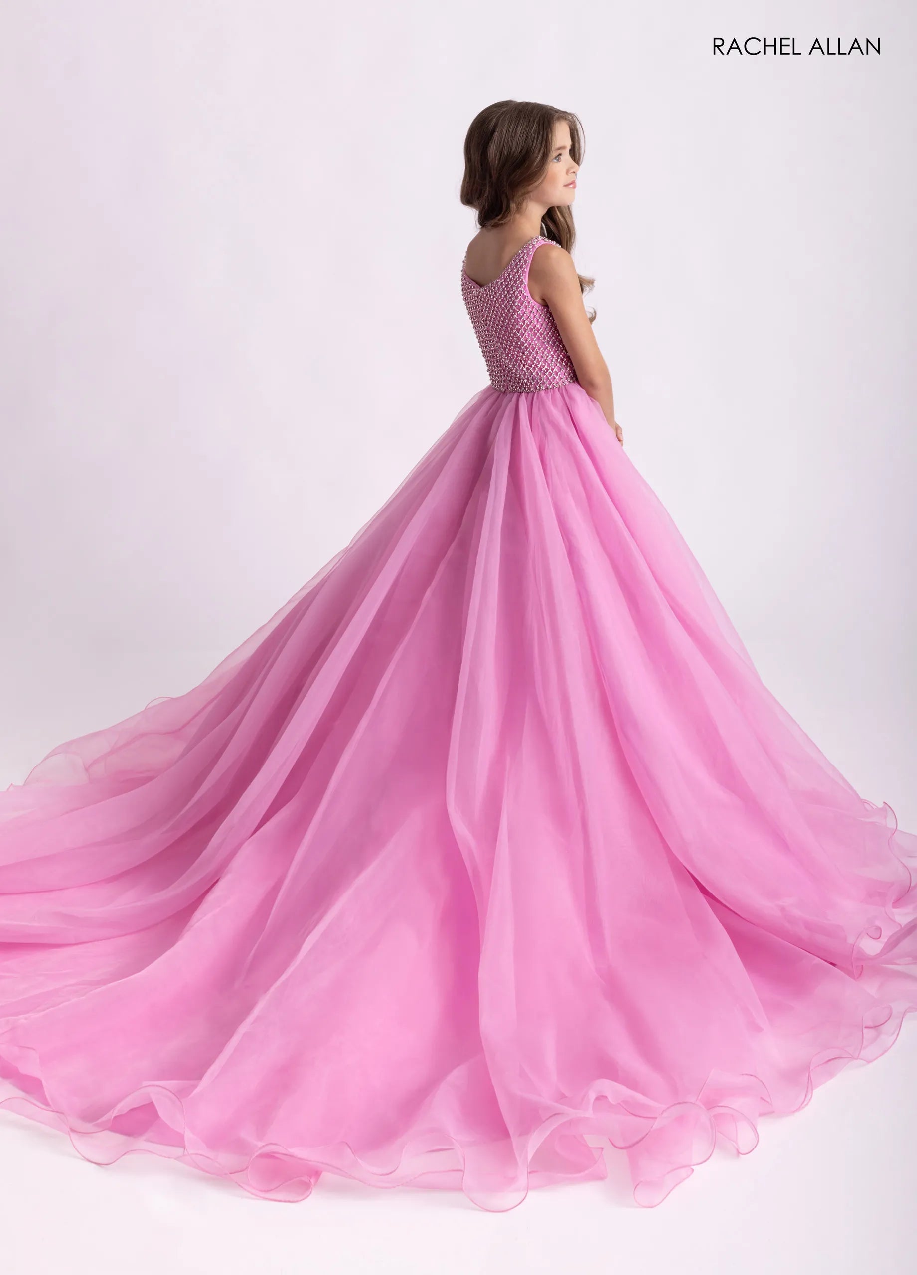 Jewel Neck Ballgown Organza Flower Girl Dress by Rachel Allan 10312 in Candy Pink