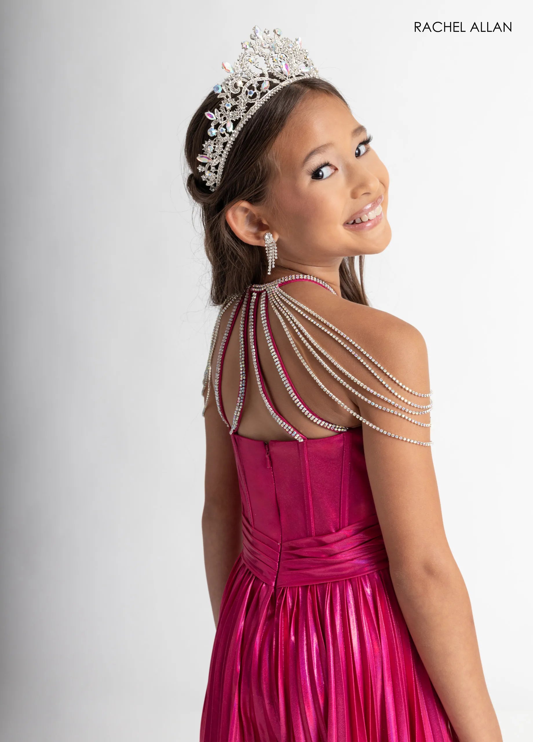 Beaded Off-Shoulder Long Jumpsuit Pageant Dress by Rachel Allan 10305 in Fuchsia