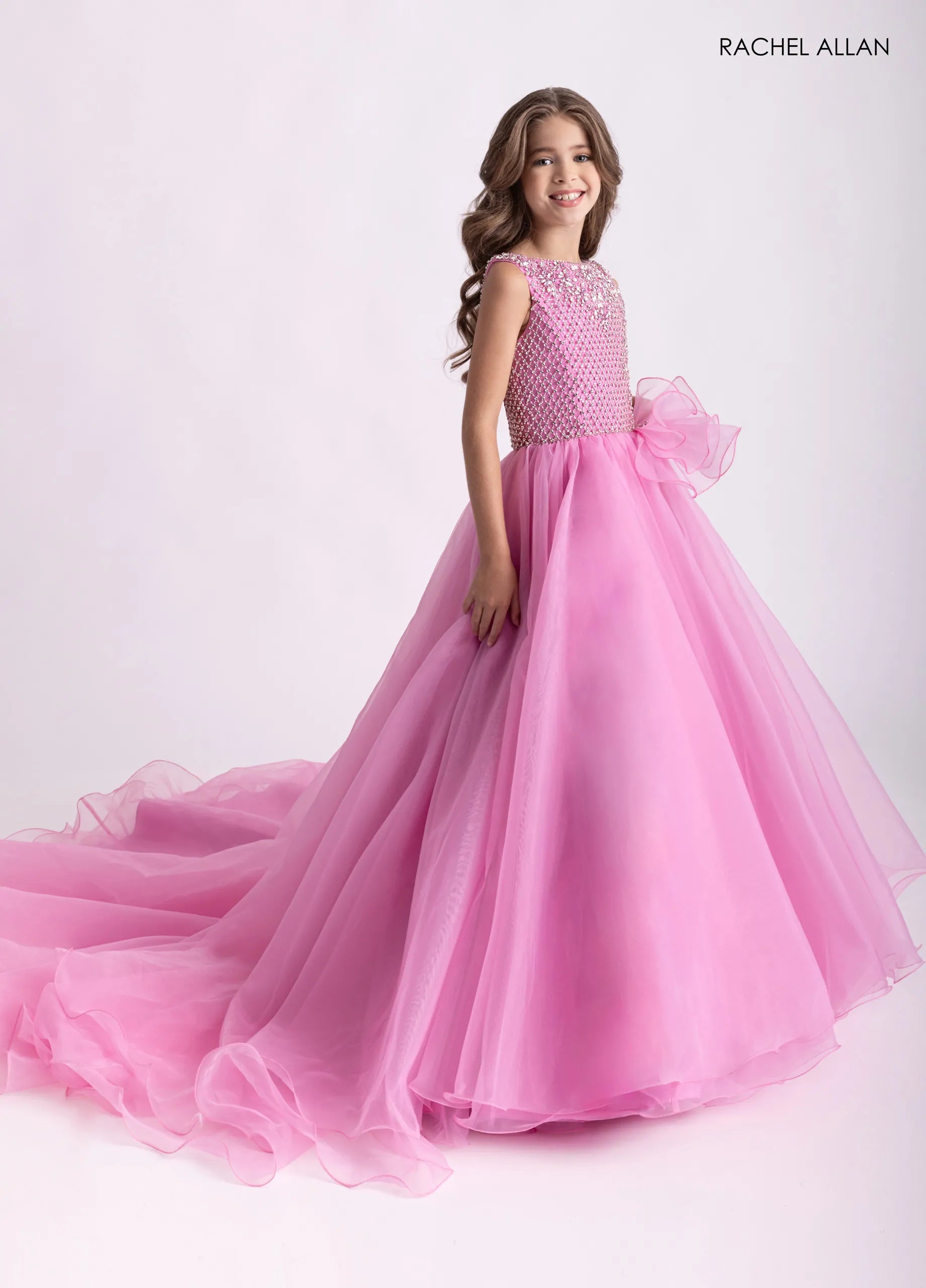 Jewel Neck Ballgown Organza Flower Girl Dress by Rachel Allan 10312 in Candy Pink