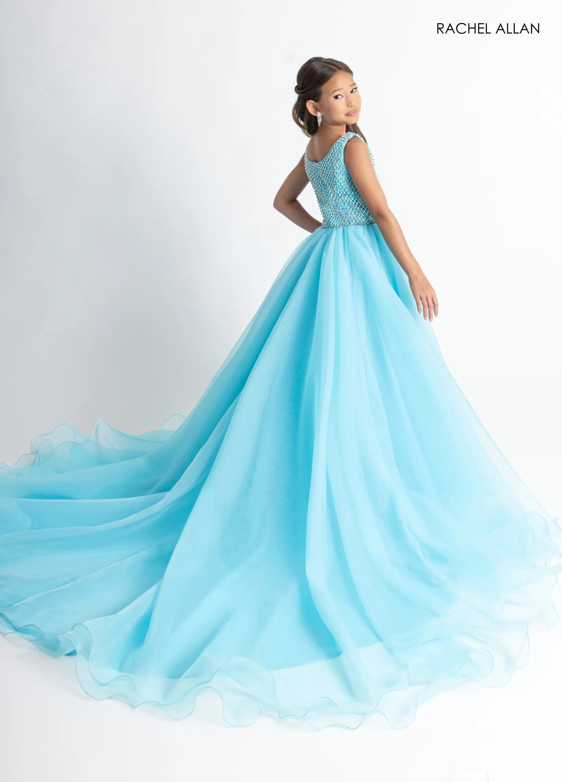Jewel Neck Ballgown Organza Flower Girl Dress by Rachel Allan 10312 in Turquoise