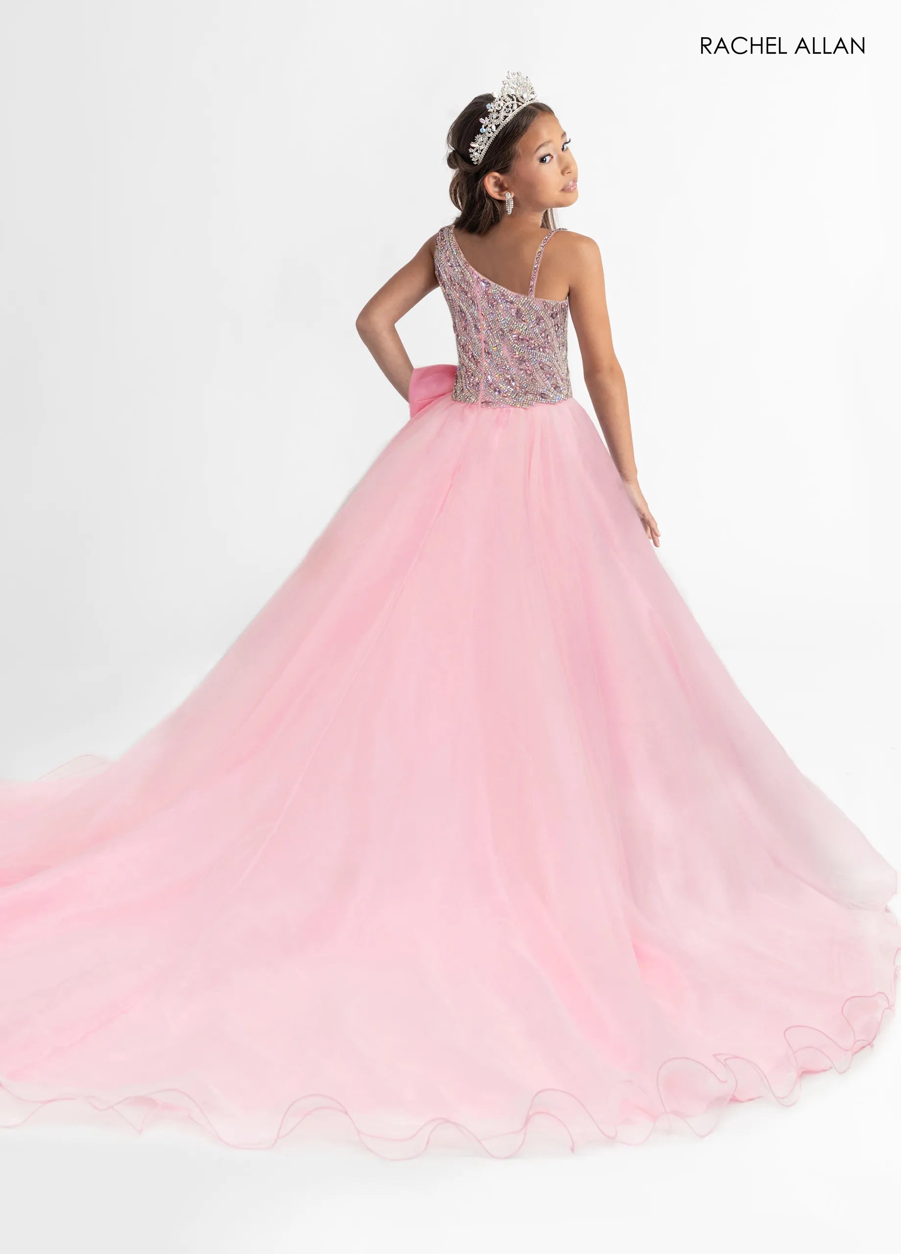 Asymmetric Ball Gown Tulle Flower Girl Dress by Rachel Allan 10313 in Pink