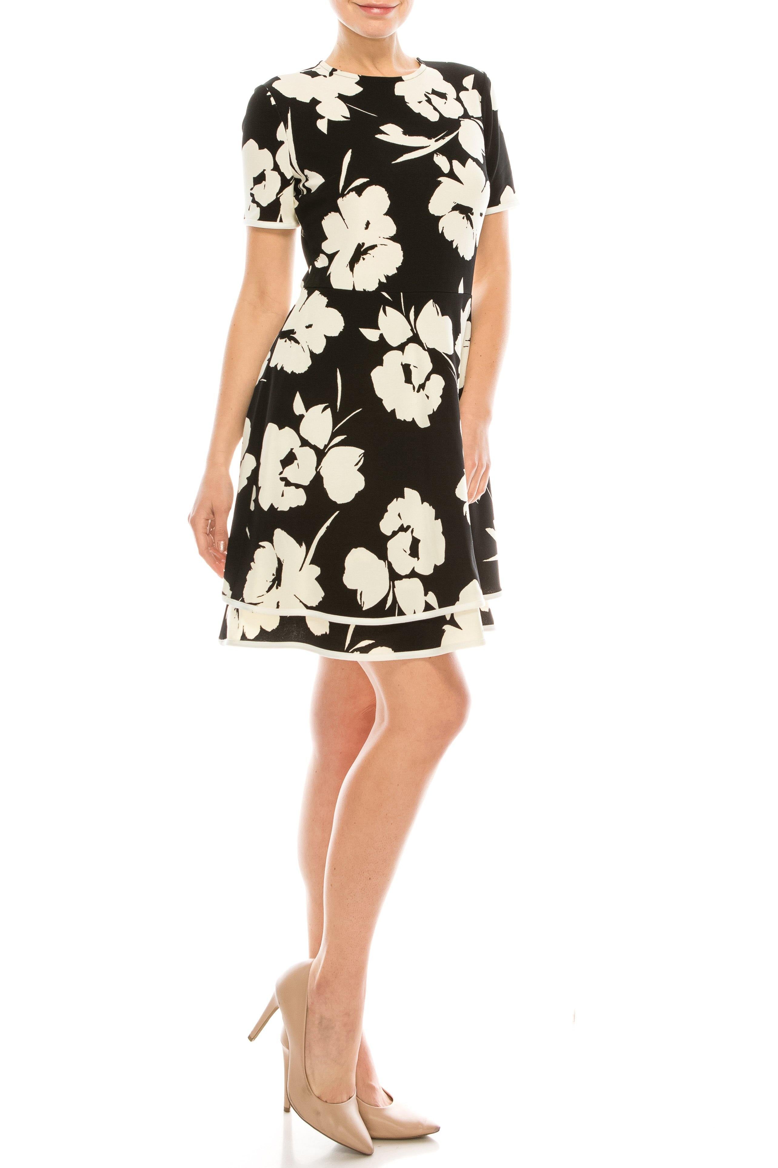 London Times Floral Printed A Line Dress - The Dress Outlet