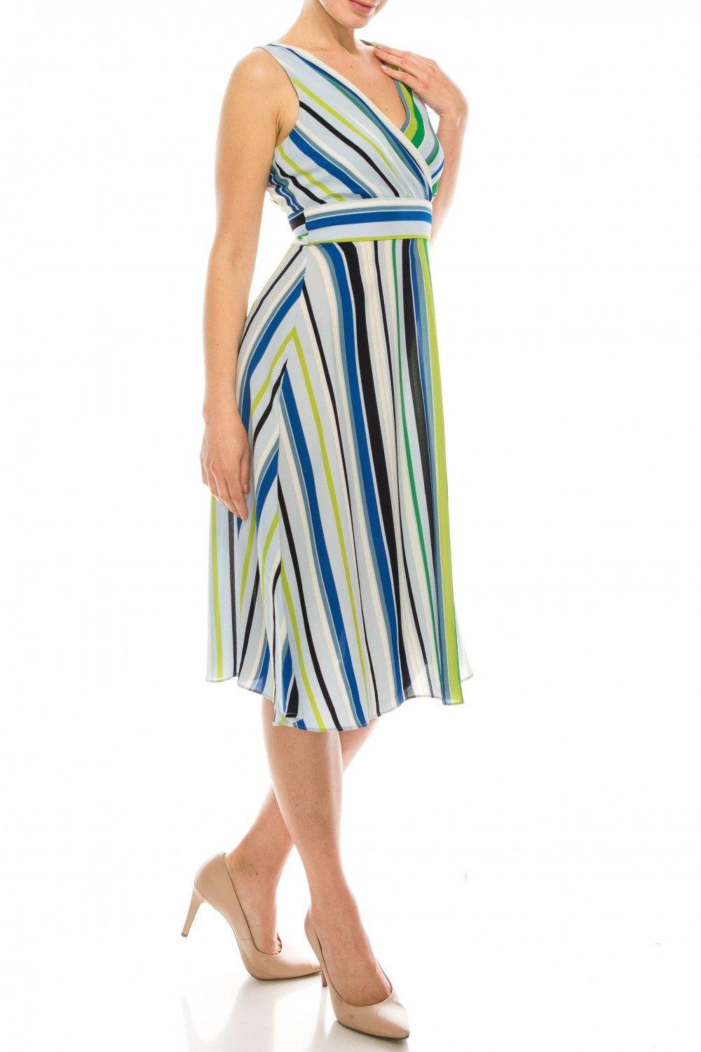 London Times Striped Surplice A-Line Dress - The Dress Outlet