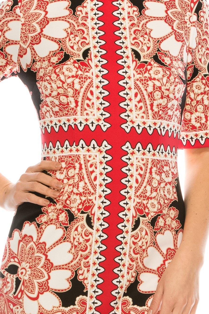 London Times Trellis Scuba Symmetrical Sheath Dress - The Dress Outlet