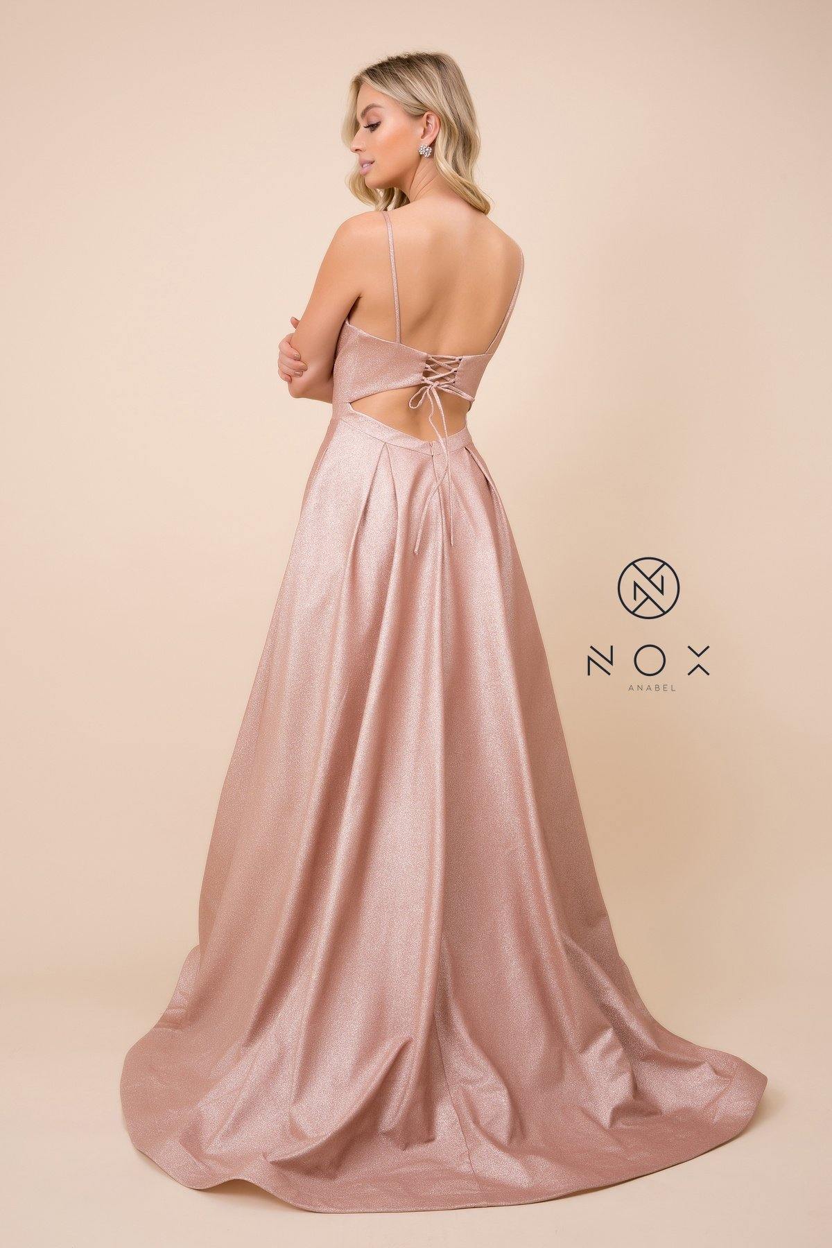 Long A-Line Glitter Knit Prom Dress Rose Gold