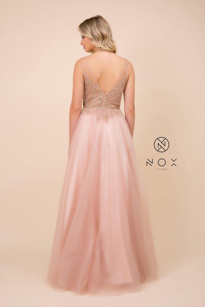 Long A-Line Glitter Prom Dress Evening Gown - The Dress Outlet Nox Anabel