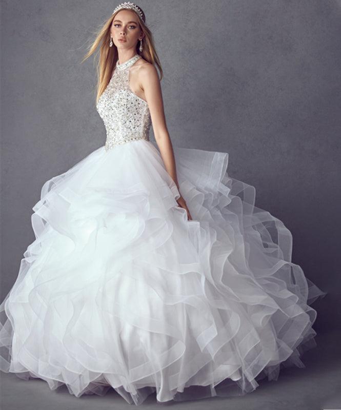 Long Ball Gown Beaded Halter Quinceanera Dress - The Dress Outlet