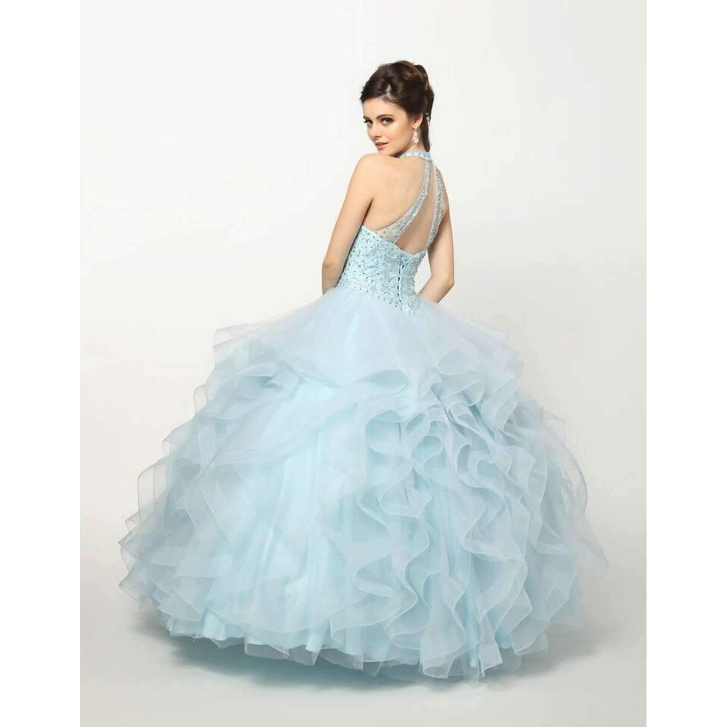 Long Ball Gown Beaded Halter Quinceanera Dress - The Dress Outlet Juliet