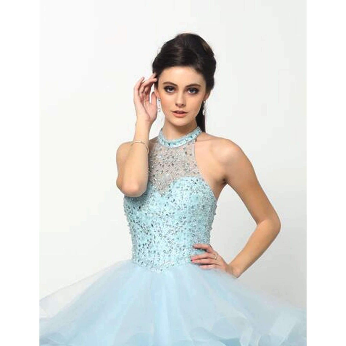 Long Ball Gown Beaded Halter Quinceanera Dress - The Dress Outlet Juliet