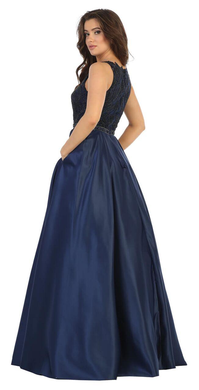 Long Ball Gown Sleeveless Satin Prom Dress - The Dress Outlet May Queen