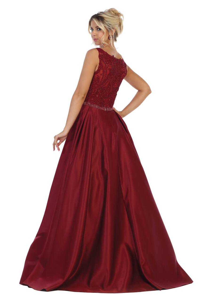 Long Ball Gown Sleeveless Satin Prom Dress - The Dress Outlet May Queen