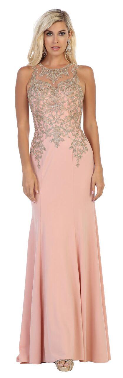 Long Beaded Back Formal Gown Prom Dress - The Dress Outlet May Queen