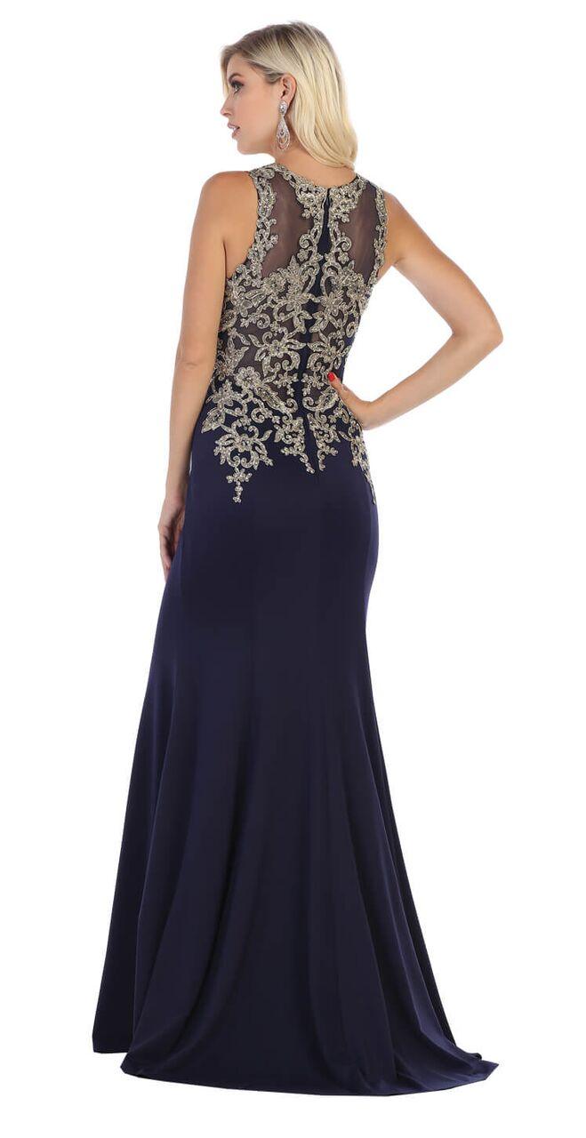 Long Beaded Back Formal Gown Prom Dress - The Dress Outlet May Queen