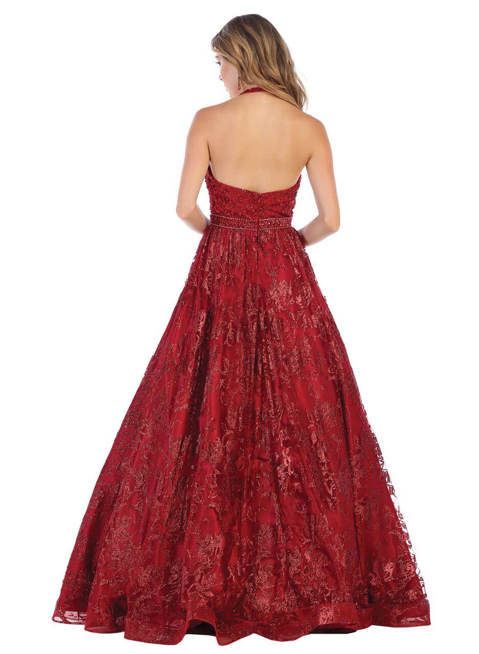 Long Beaded Halter Prom Dress Ball Gown - The Dress Outlet May Queen