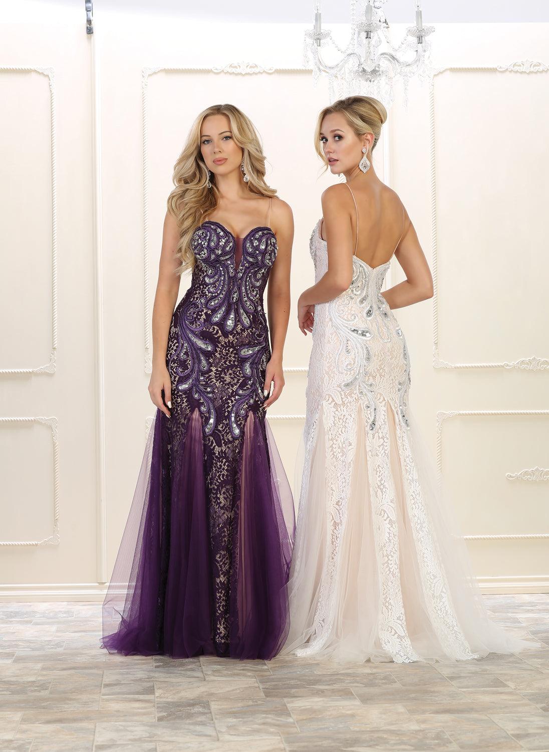 Long Beaded Prom Dress Evening Gown - The Dress Outlet May Queen