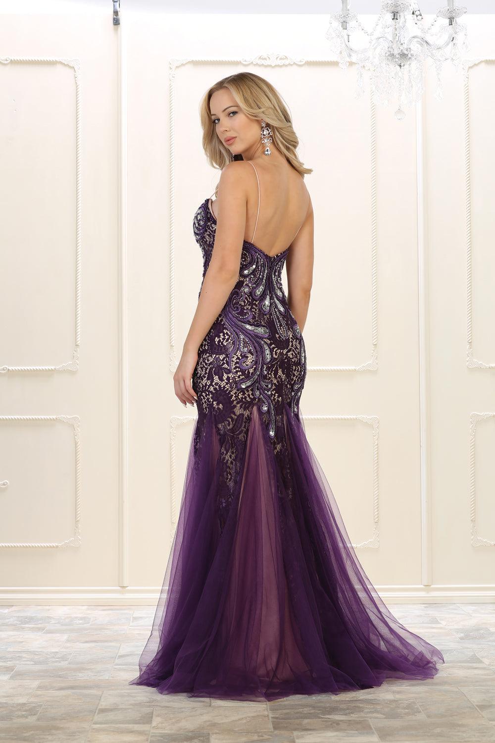 Long Beaded Prom Dress Evening Gown - The Dress Outlet May Queen