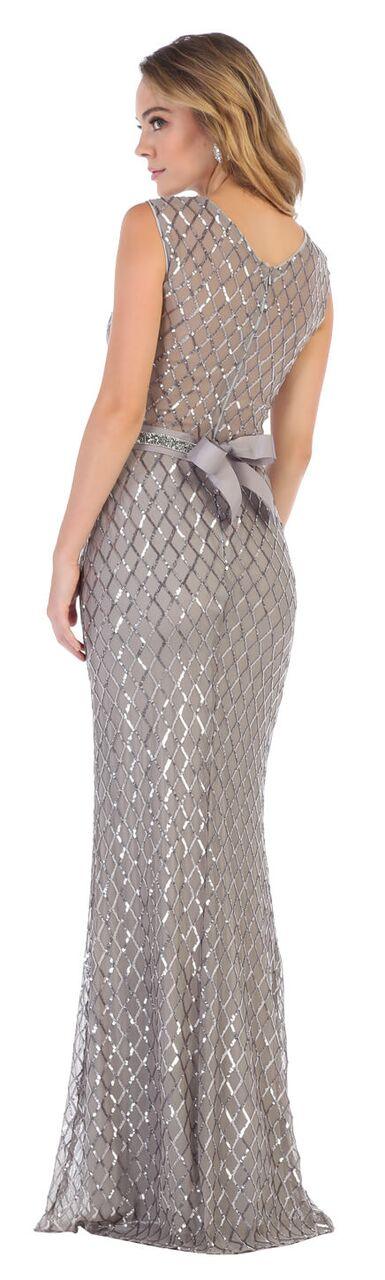 Long Beaded Prom Dress with Sequined Belt - The Dress Outlet May Queen